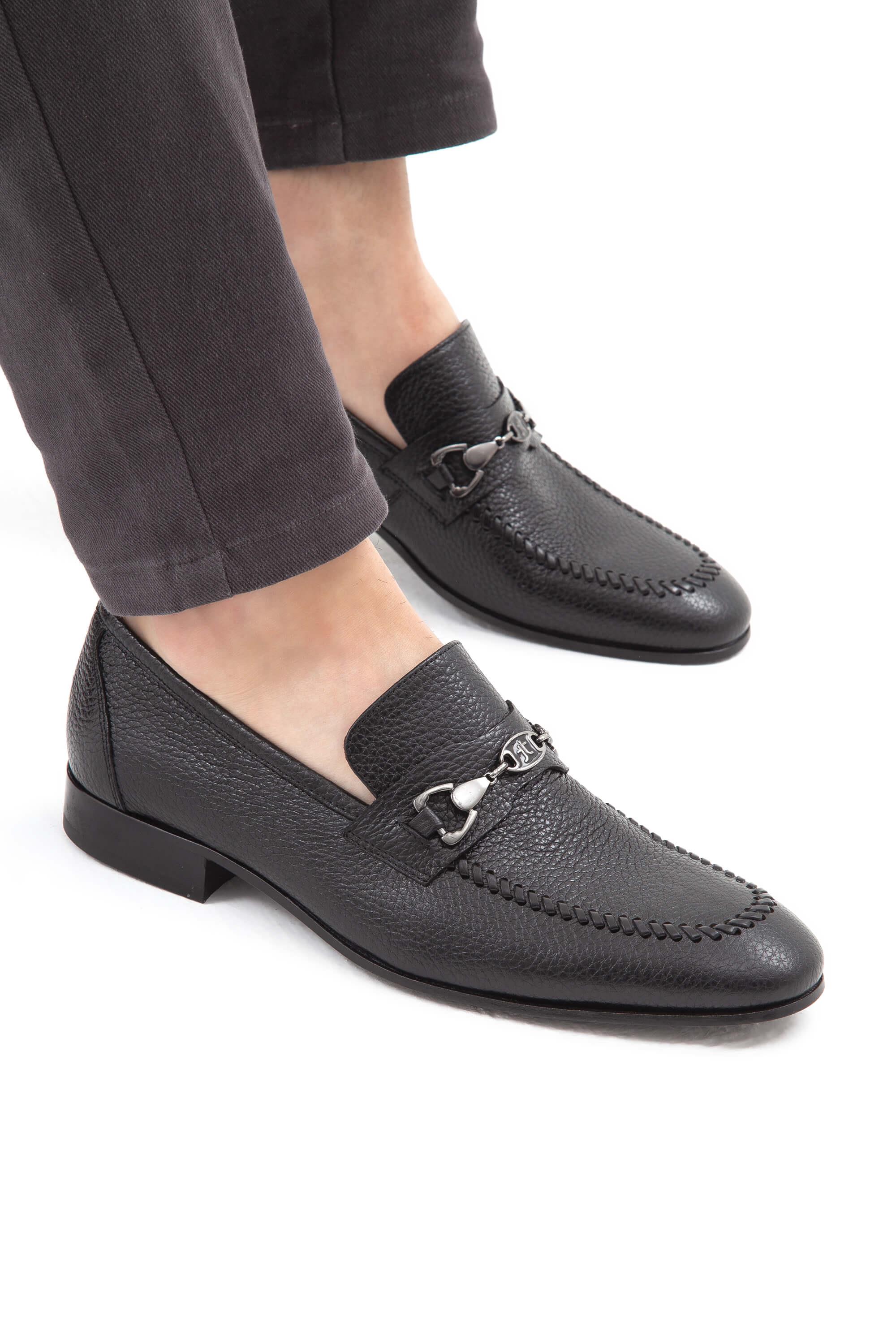 Tamer Tanca Erkek Hakiki Deri Siyah Makosen Ayakkabı