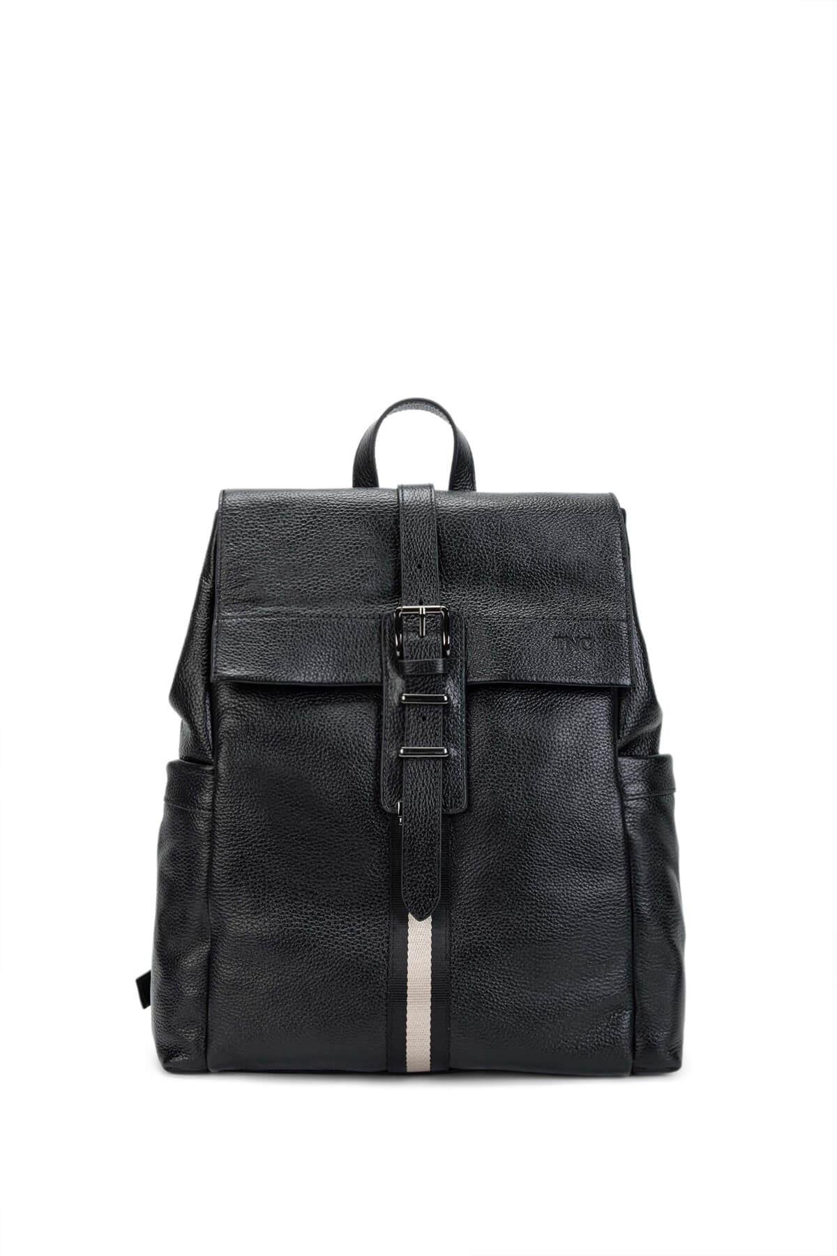 Tamer Tanca Erkek Hakiki Deri Siyah Sırt Çantası