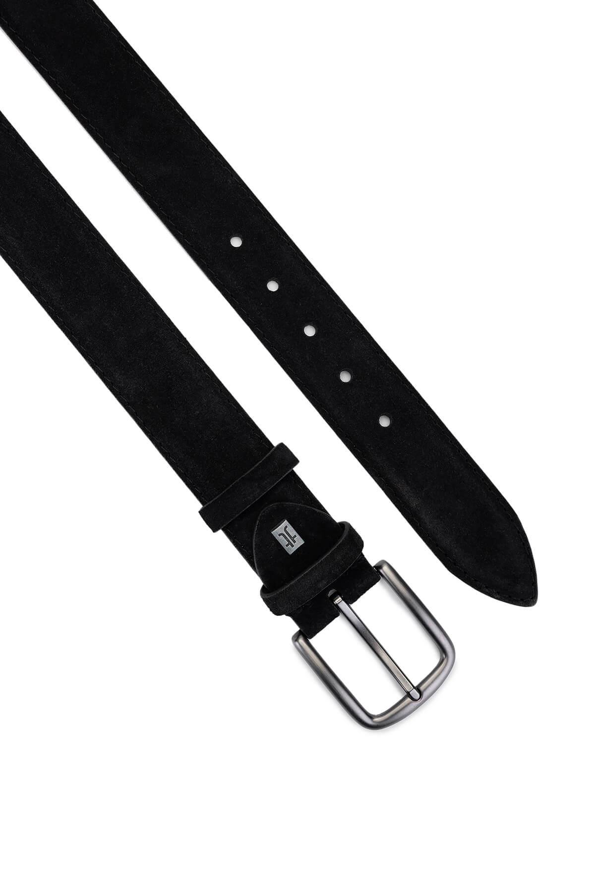 Tamer Tanca Erkek Hakiki Deri Siyah Süet Spor Kemer