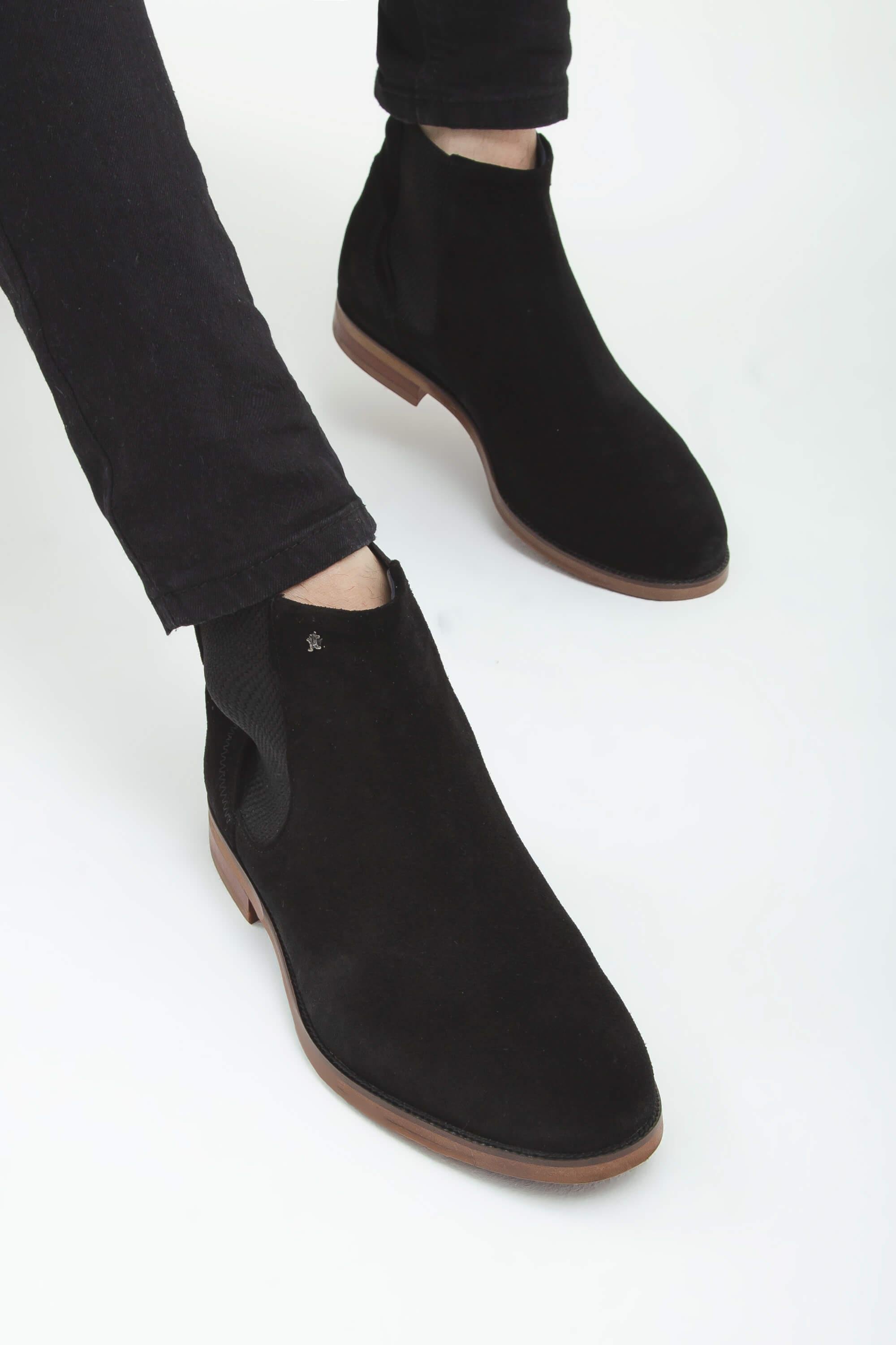 Tamer Tanca Erkek Hakiki Deri Siyah Süet Casual Bot