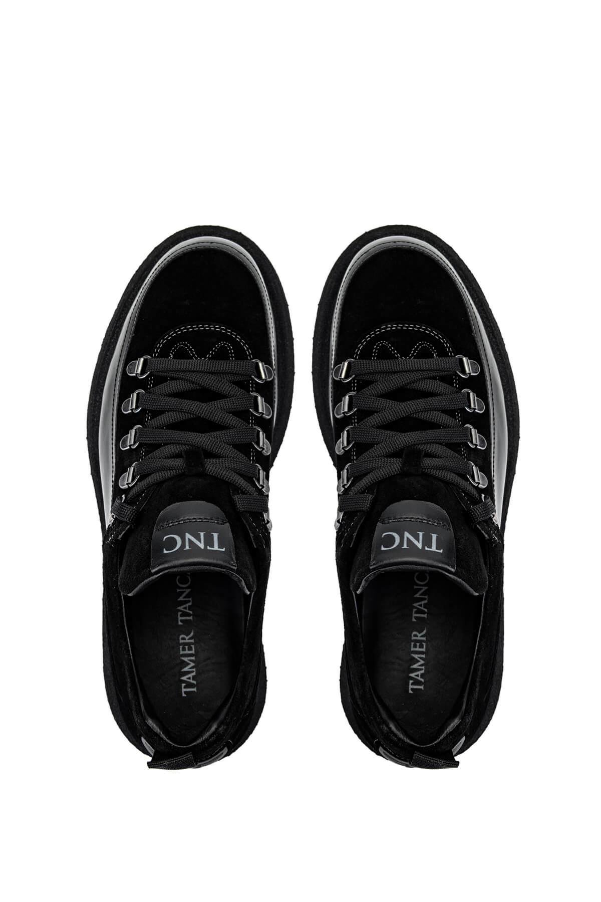 Tamer Tanca Erkek Hakiki Deri Siyah Süet Sneakers & Spor Ayakkabı