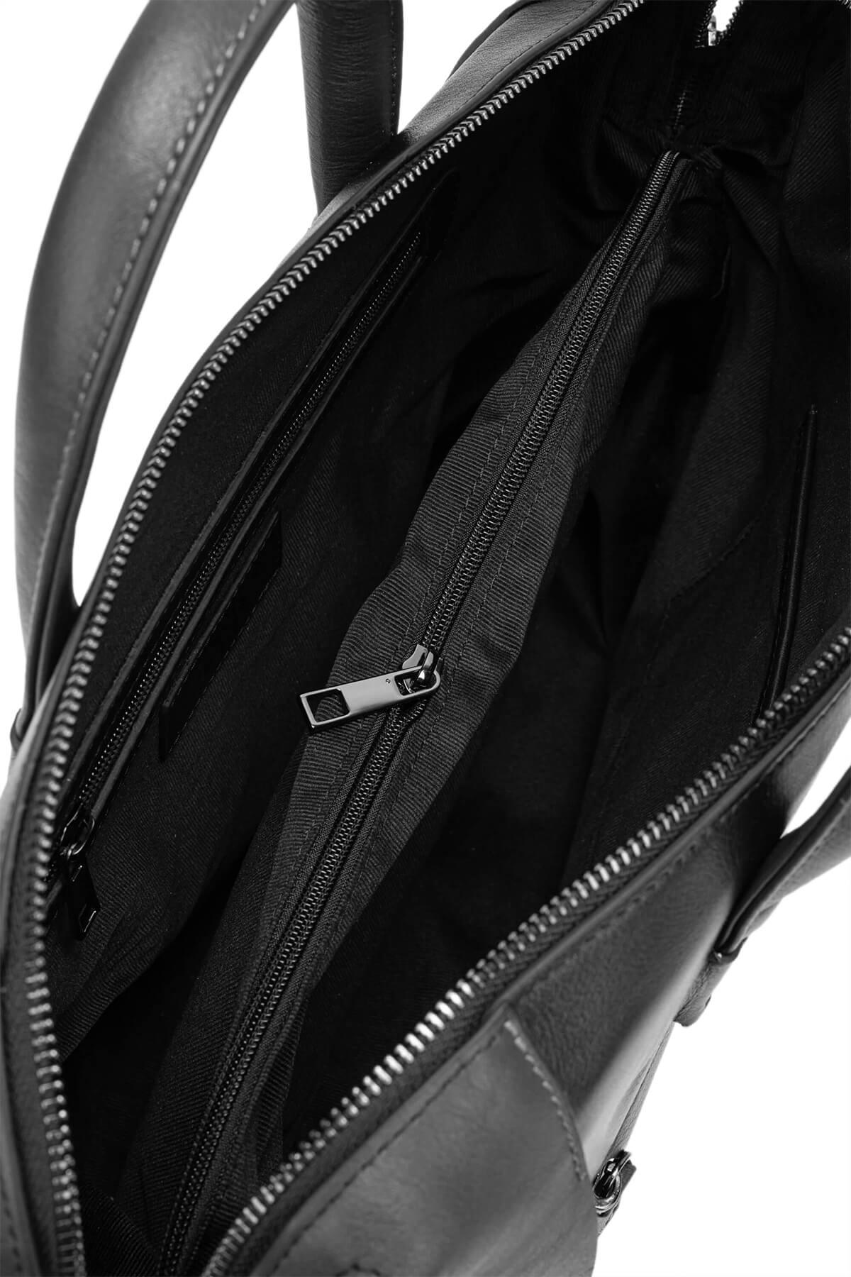 Tamer Tanca Erkek Hakiki Deri Siyah/Gri Evrak Çantası