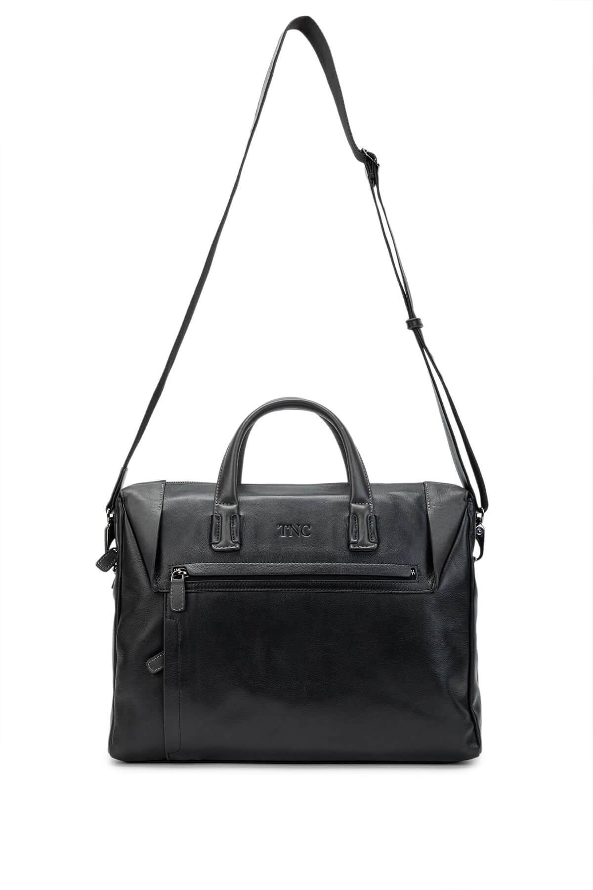 Tamer Tanca Erkek Hakiki Deri Siyah/Gri Evrak Çantası