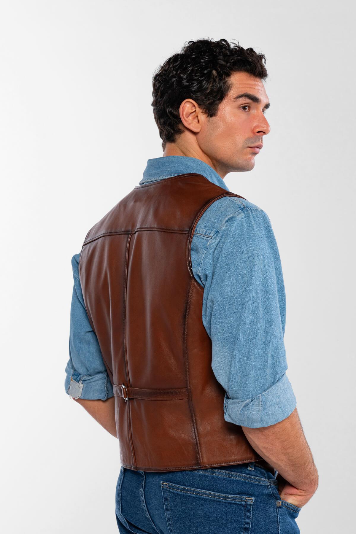 Tamer Tanca Erkek Hakiki Deri Taba Yelek Deri Mont