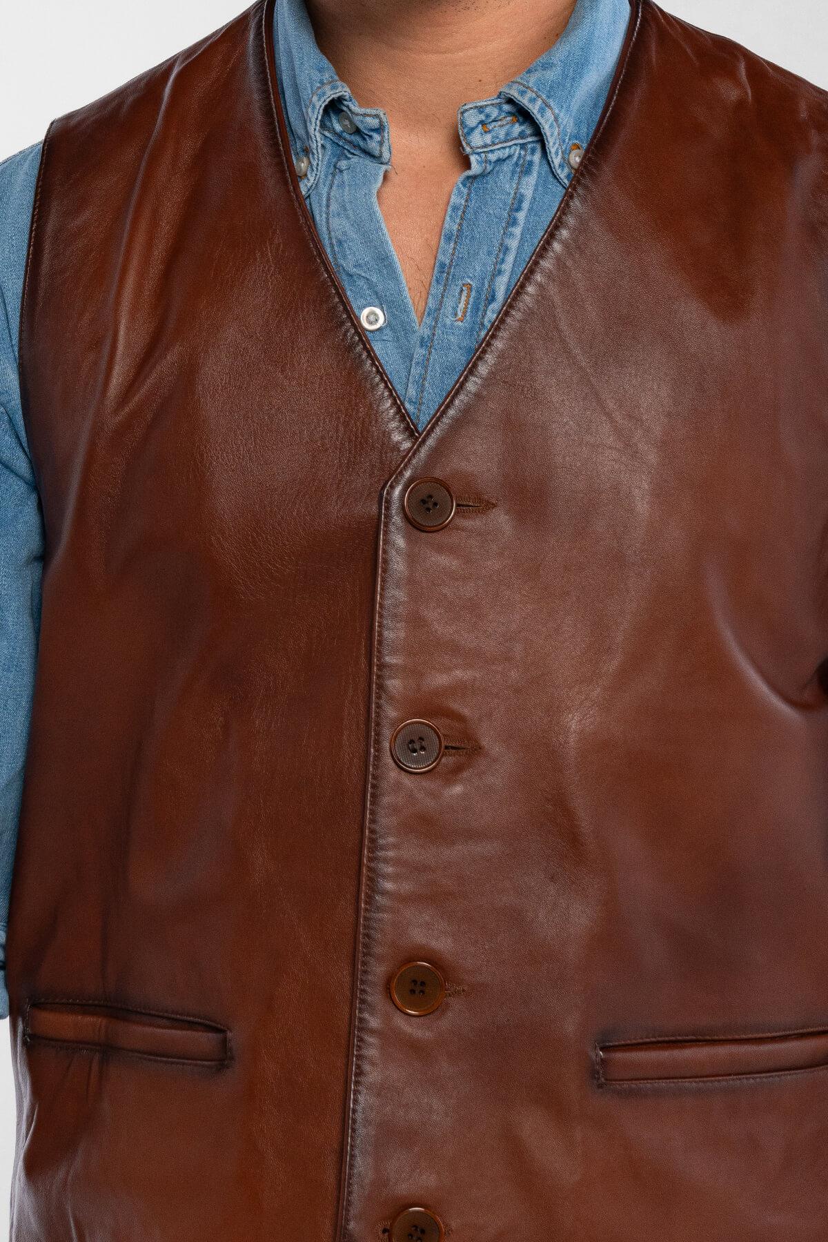 Tamer Tanca Erkek Hakiki Deri Taba Yelek Deri Mont