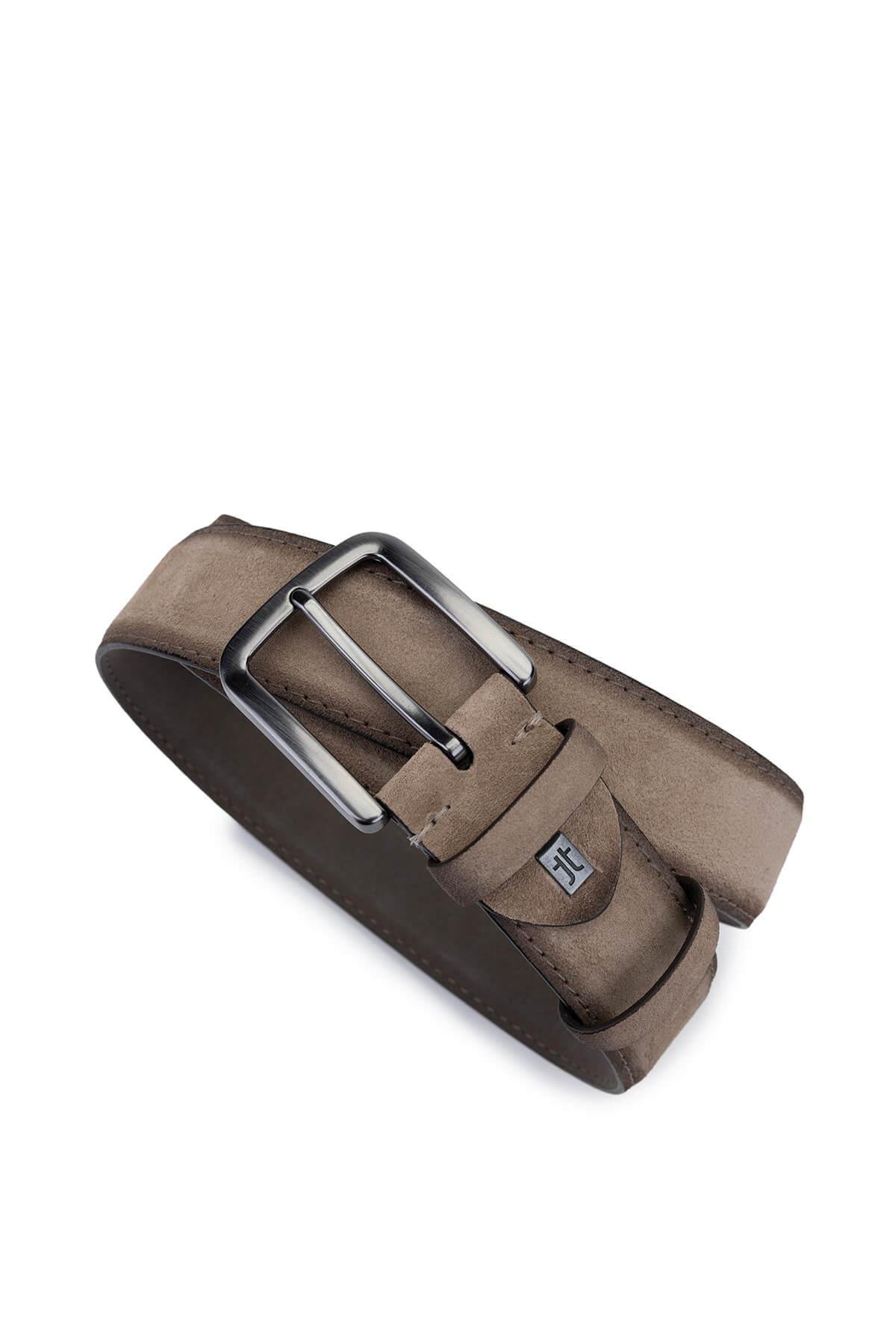 Tamer Tanca Erkek Hakiki Deri Taupe Süet Spor Kemer