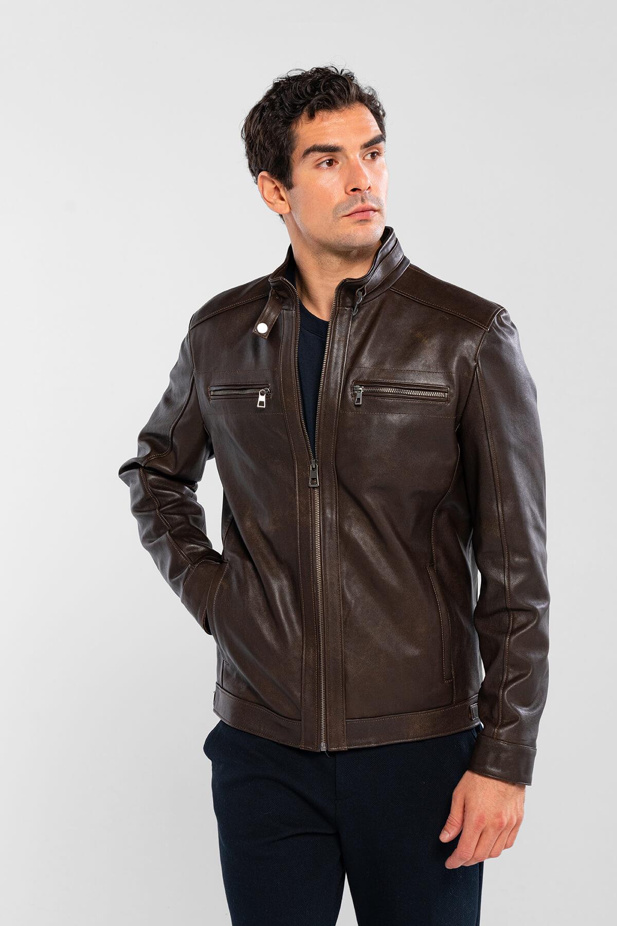 Tamer Tanca Erkek Hakiki Deri Viski Eskitme Deri Mont