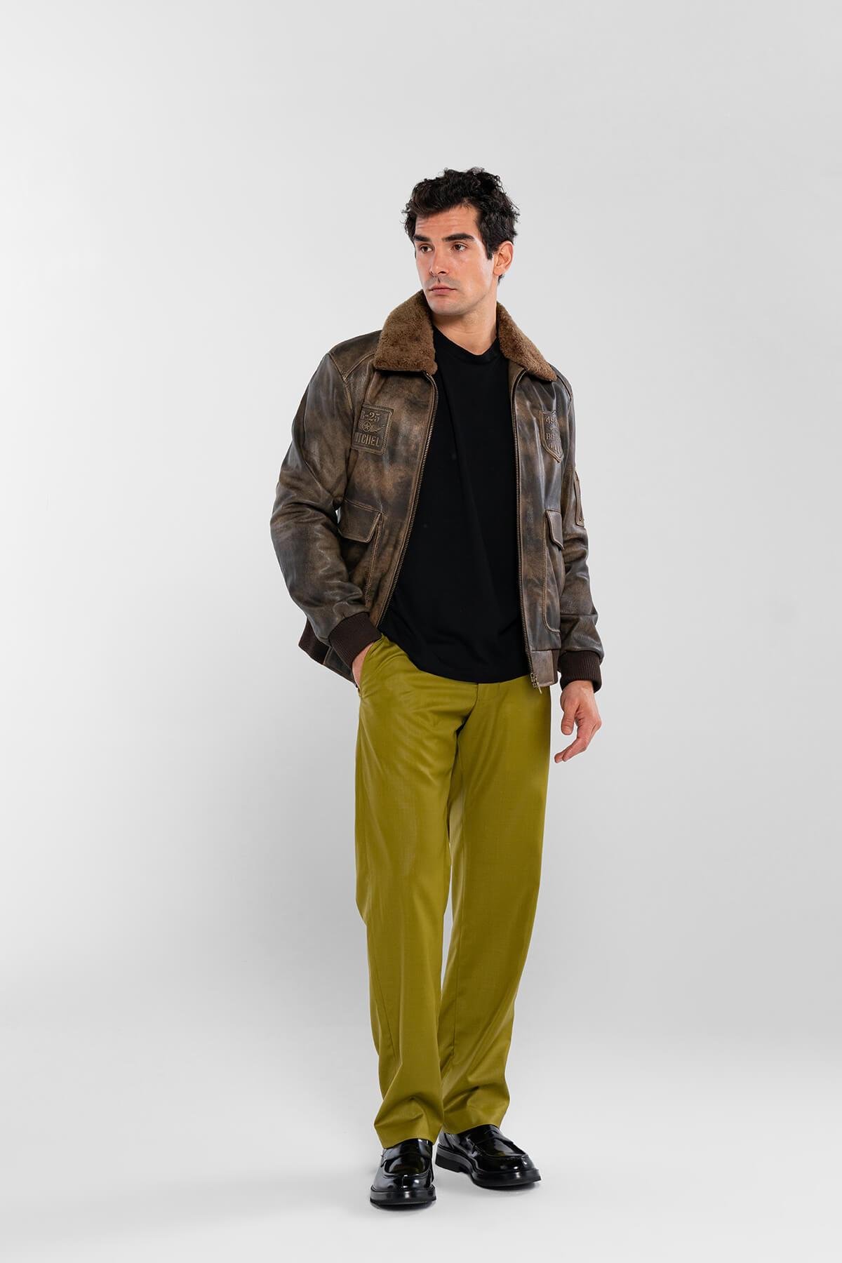 Tamer Tanca Erkek Hakiki Deri Viski Eskitme Deri Mont