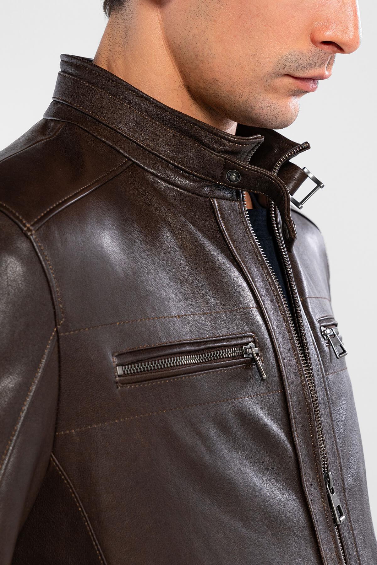 Tamer Tanca Erkek Hakiki Deri Viski Eskitme Deri Mont