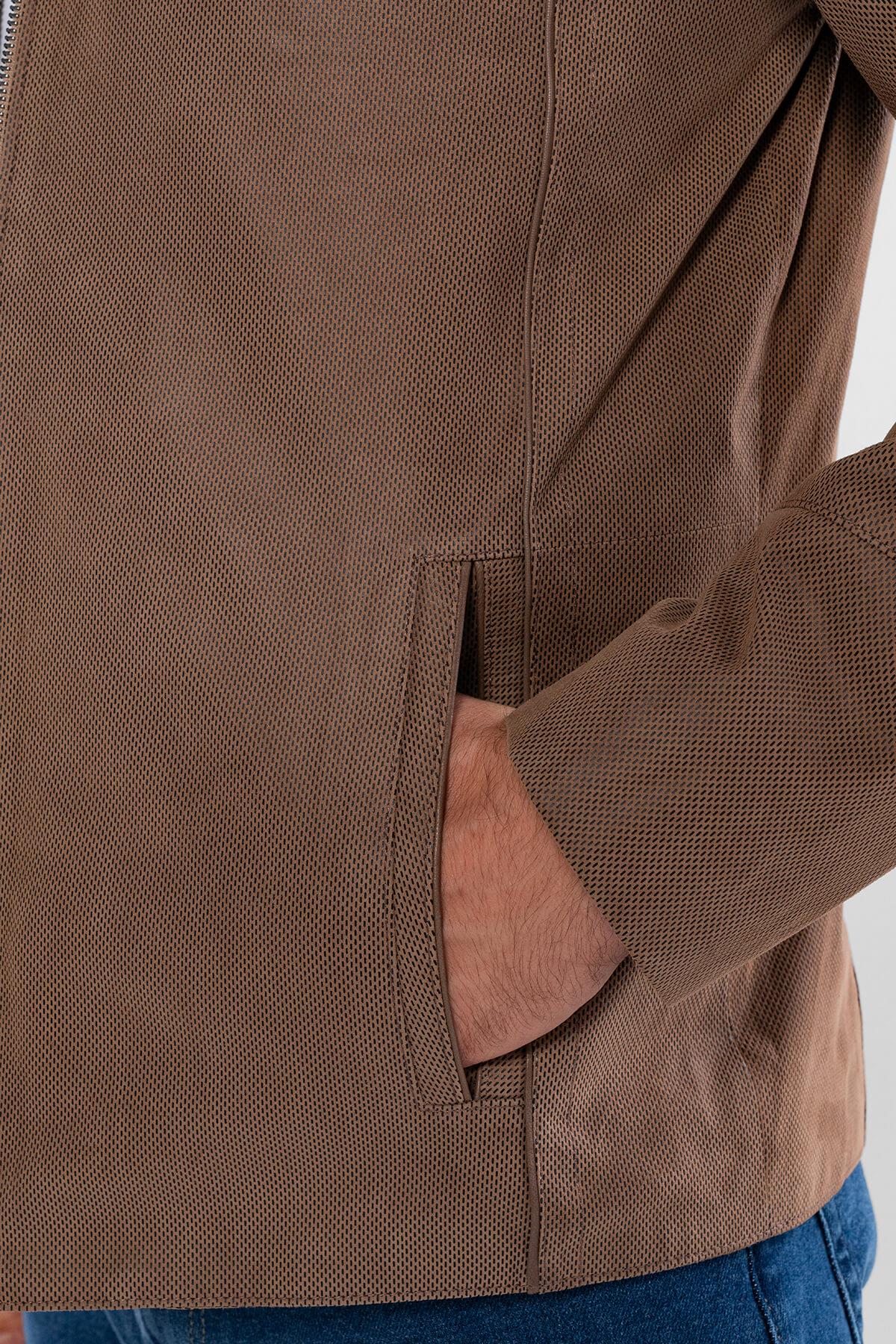 Tamer Tanca Erkek Hakiki Deri Vizon Baskı Deri Mont