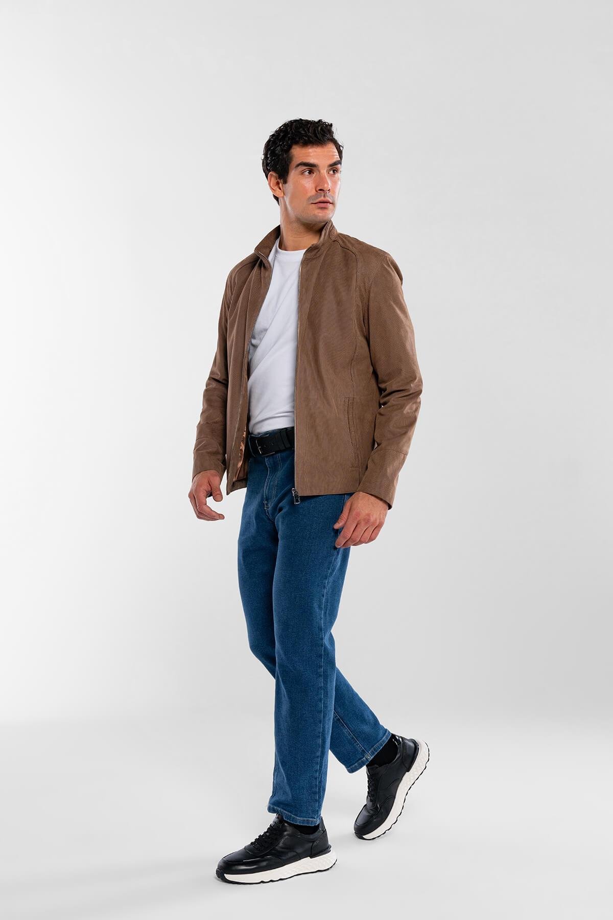 Tamer Tanca Erkek Hakiki Deri Vizon Baskı Deri Mont