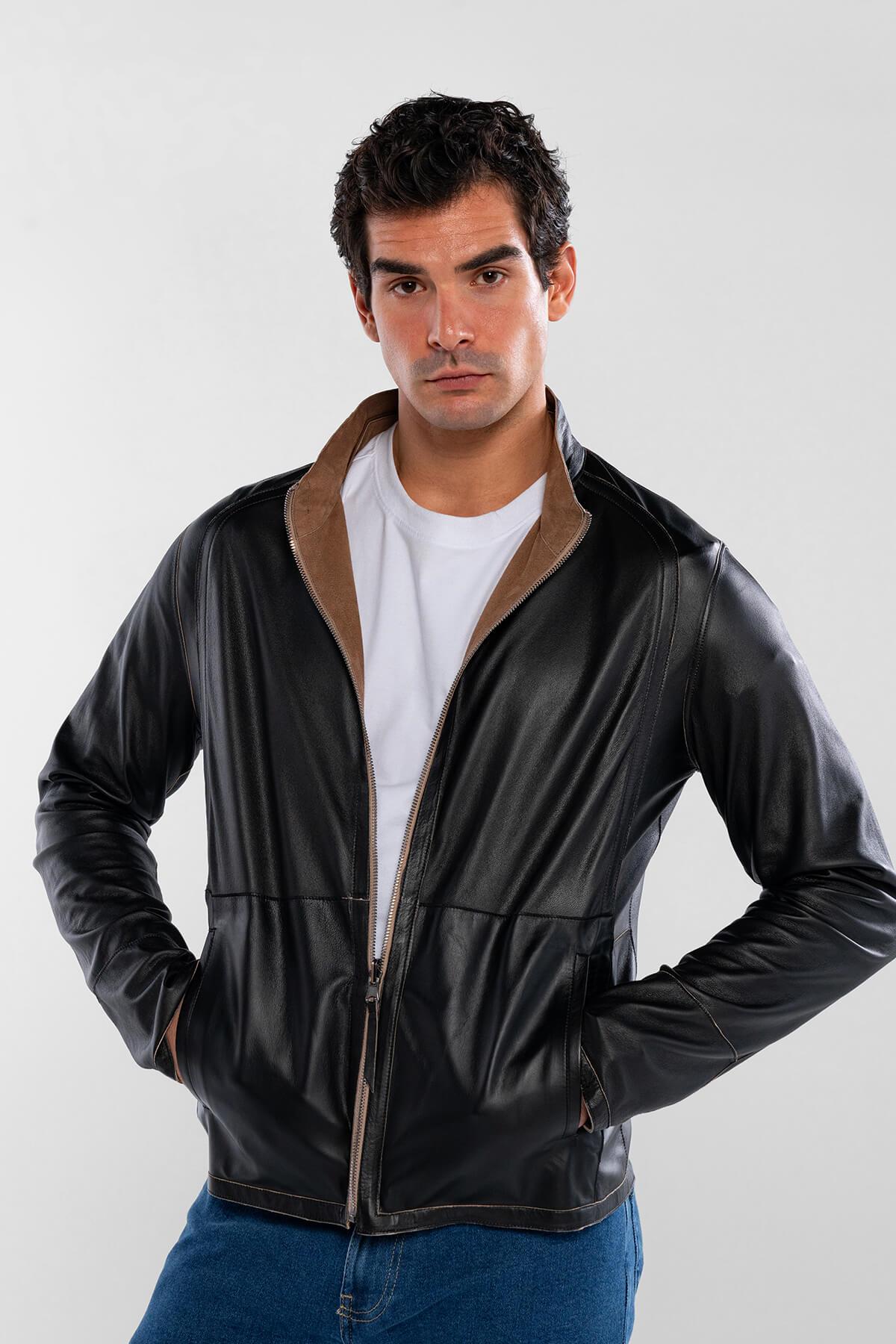 Tamer Tanca Erkek Hakiki Deri Vizon Süet Deri Mont