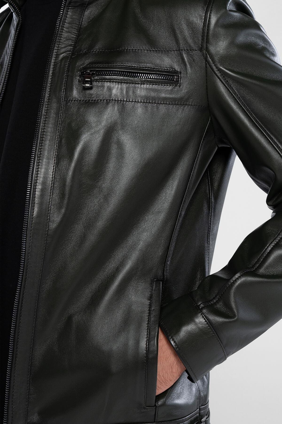 Tamer Tanca Erkek Hakiki Deri Yeşil Deri Mont