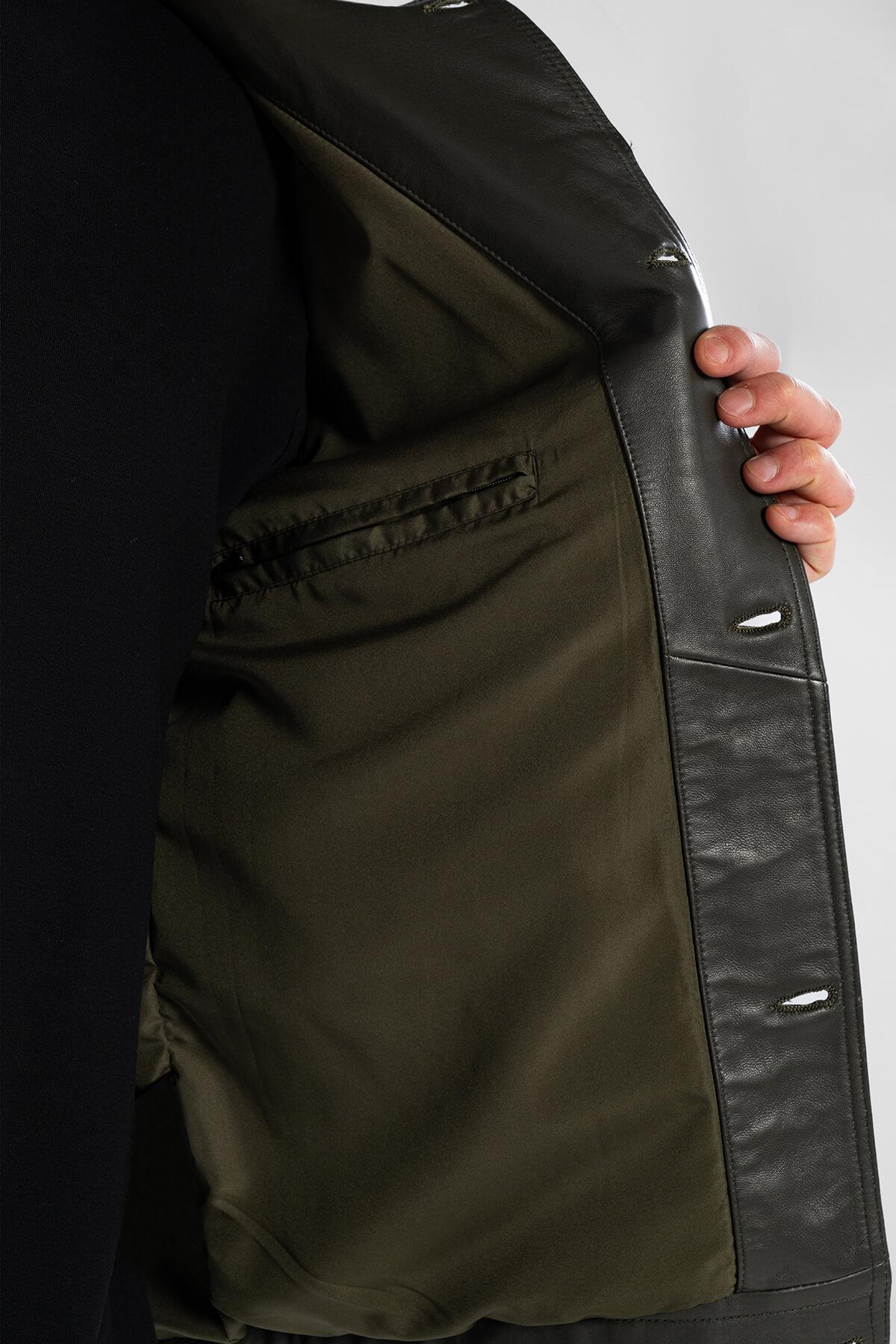 Tamer Tanca Erkek Hakiki Deri Yeşil Deri Mont