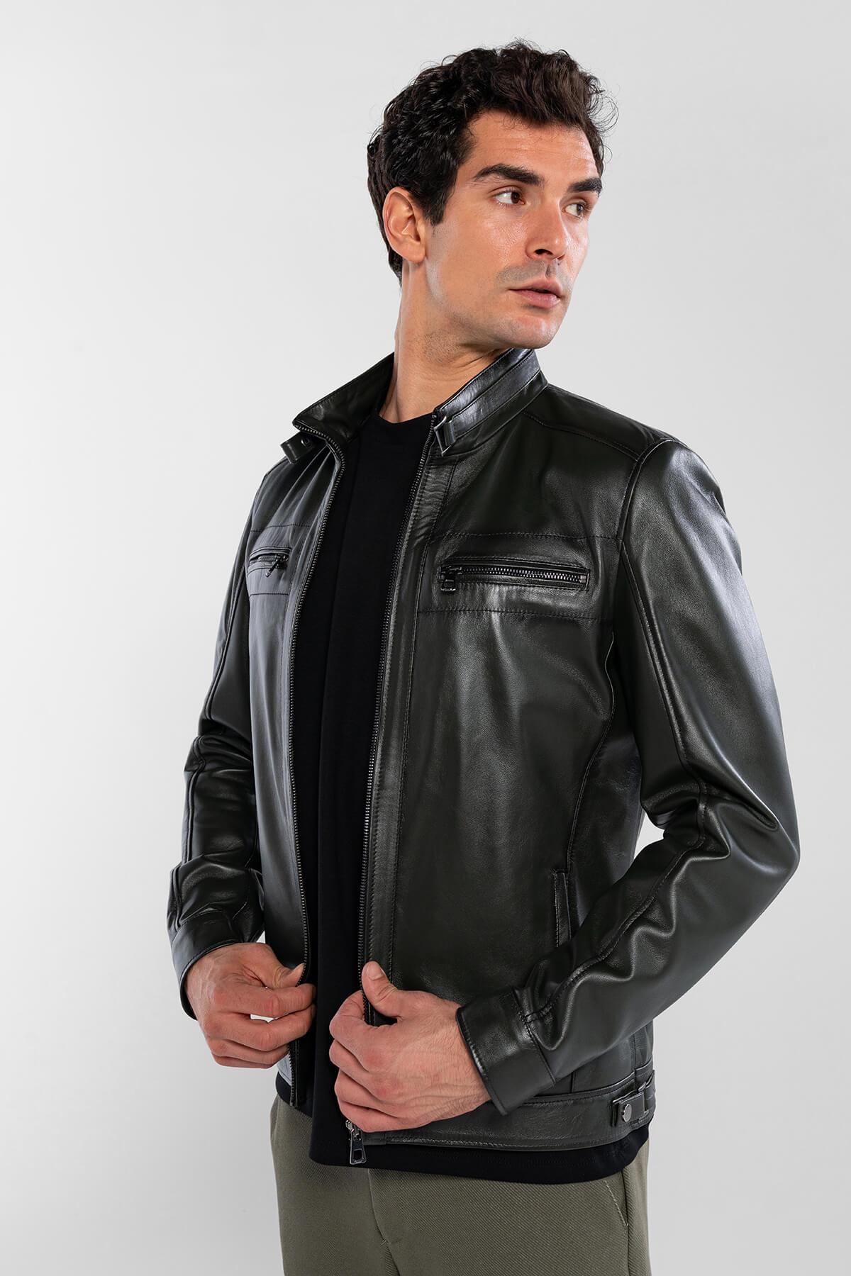 Tamer Tanca Erkek Hakiki Deri Yeşil Deri Mont