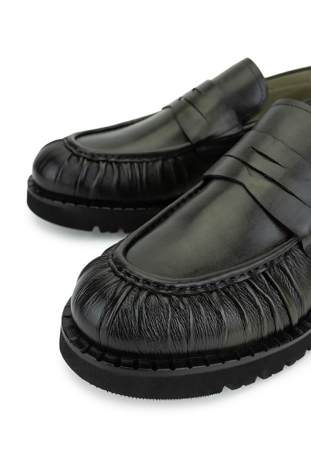 Tamer Tanca Erkek Hakiki Deri Yeşil Loafer Ayakkabı