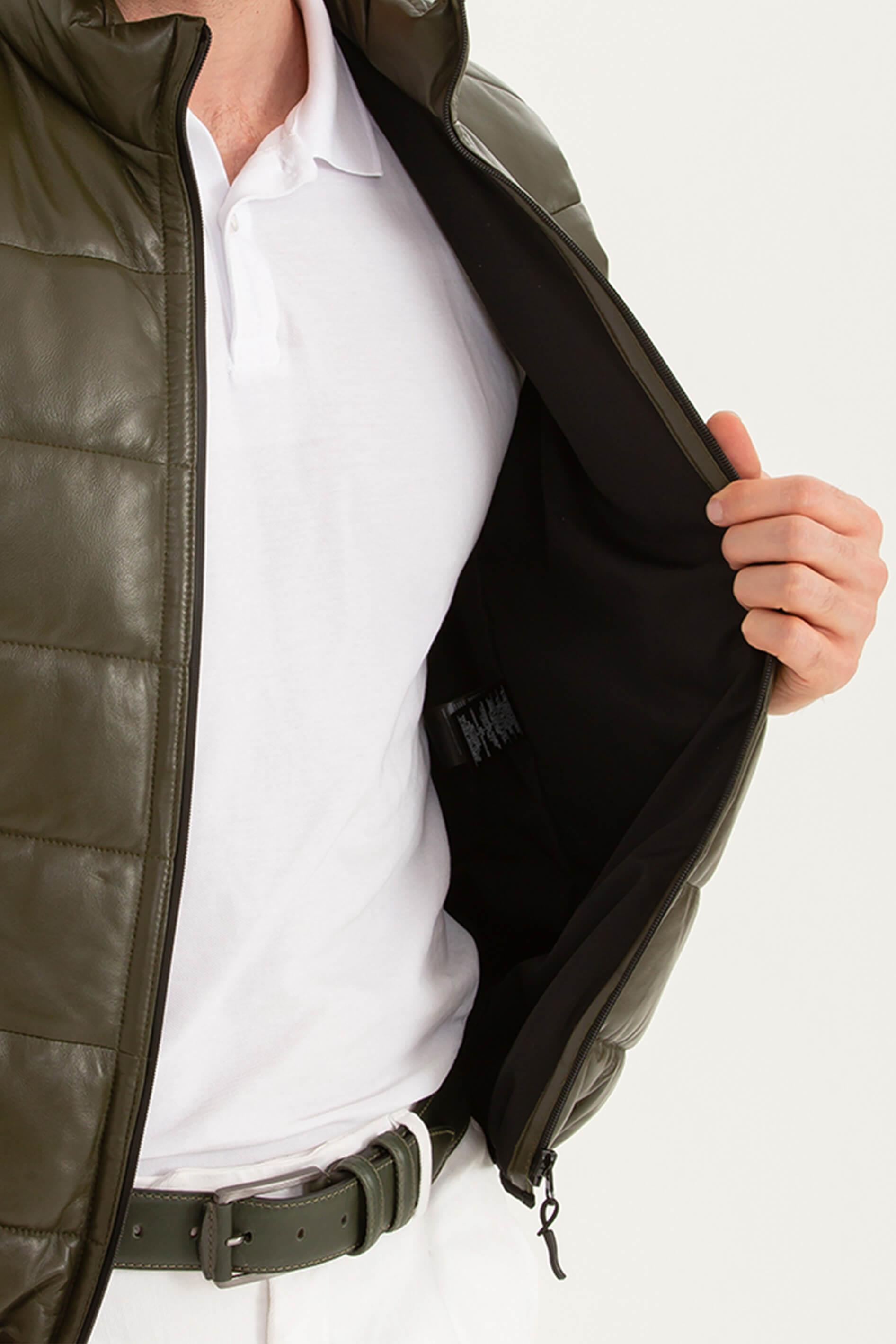 Tamer Tanca Erkek Hakiki Deri Yeşil Yelek Deri Mont