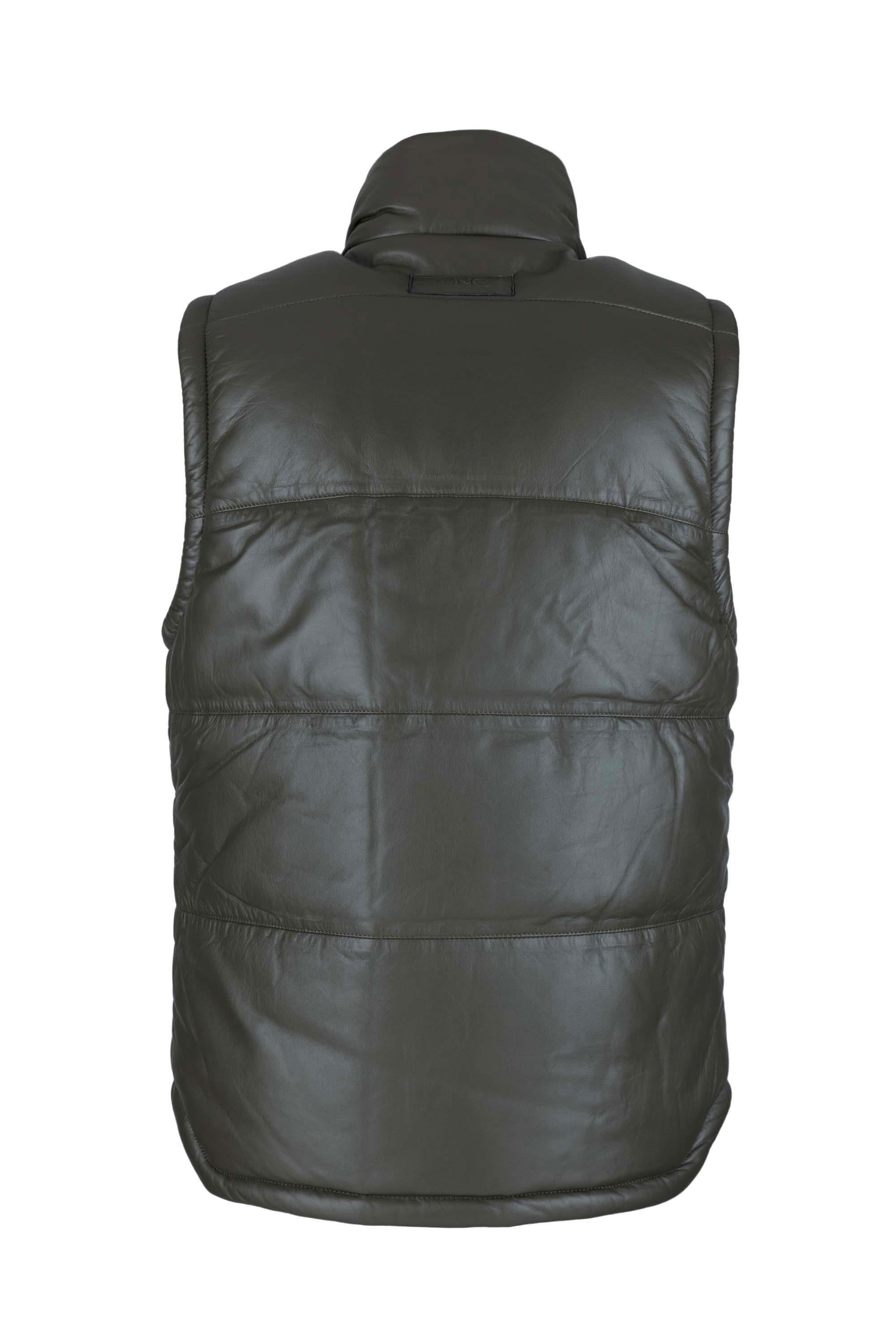 Tamer Tanca Erkek Hakiki Deri Yeşil Yelek Deri Mont