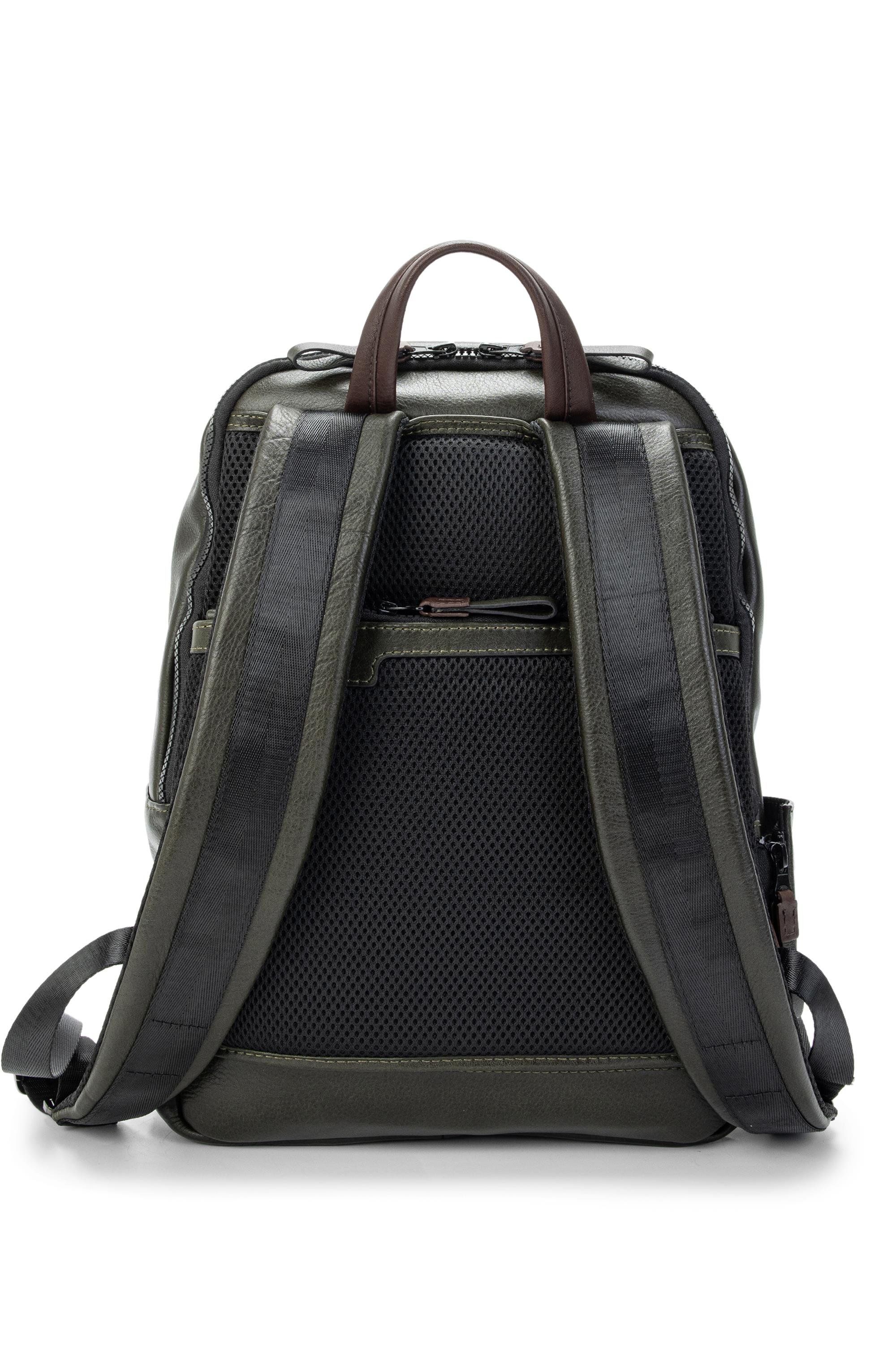 Tamer Tanca Erkek Hakiki Deri Yeşil/Kahverengi Sırt Çantası