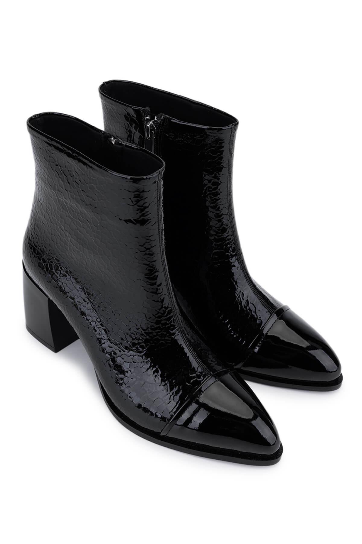 Tamer Tanca Kadın . Siyah Rugan Topuklu Bot