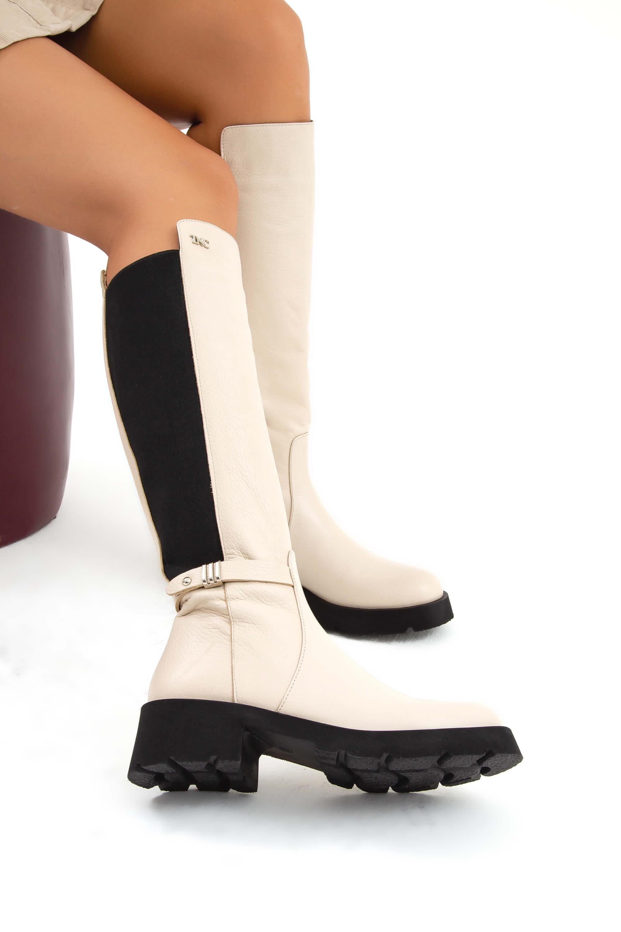 Tamer Tanca Kadın Hakiki Deri Bej Casual Çizme