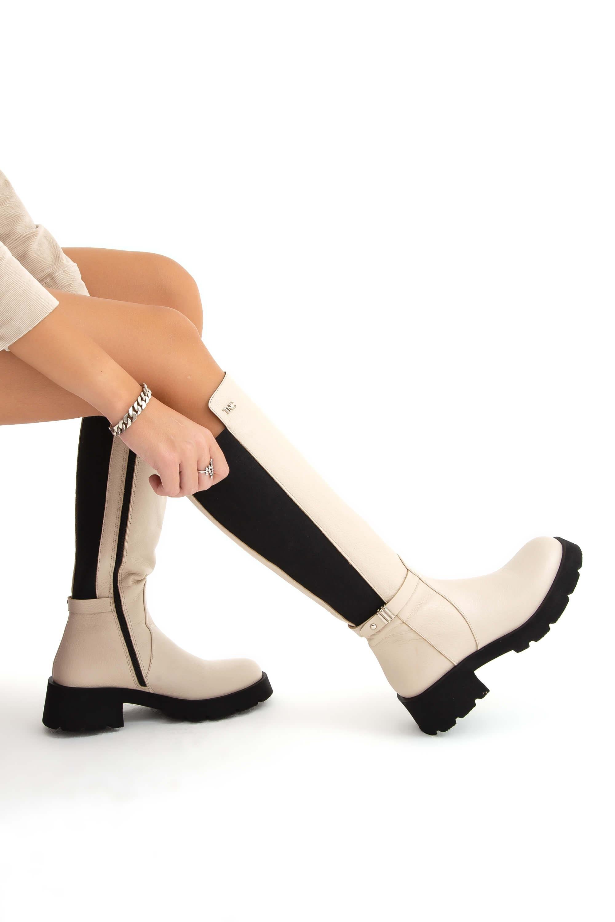 Tamer Tanca Kadın Hakiki Deri Bej Casual Çizme