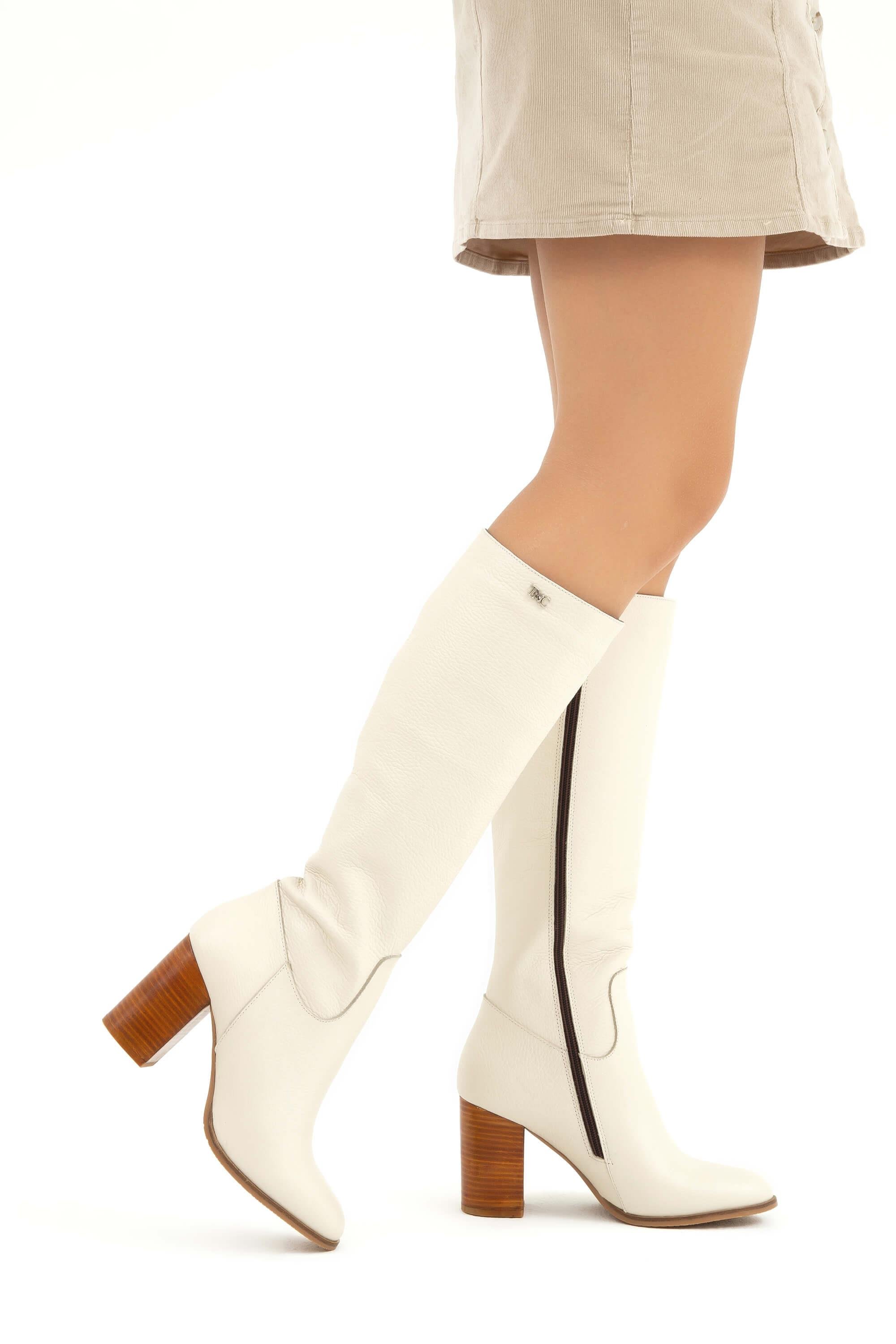 Tamer Tanca Kadın Hakiki Deri Bej Floter Klasik Çizme