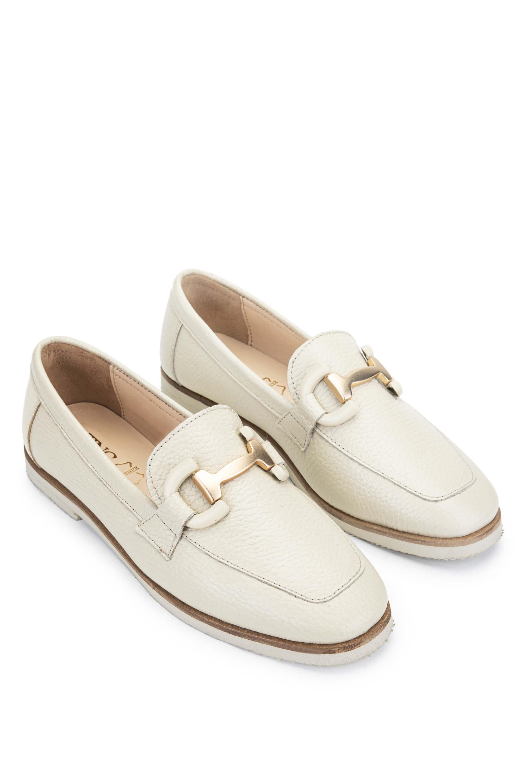 Tamer Tanca Kadın Hakiki Deri Bej Loafer Ayakkabı