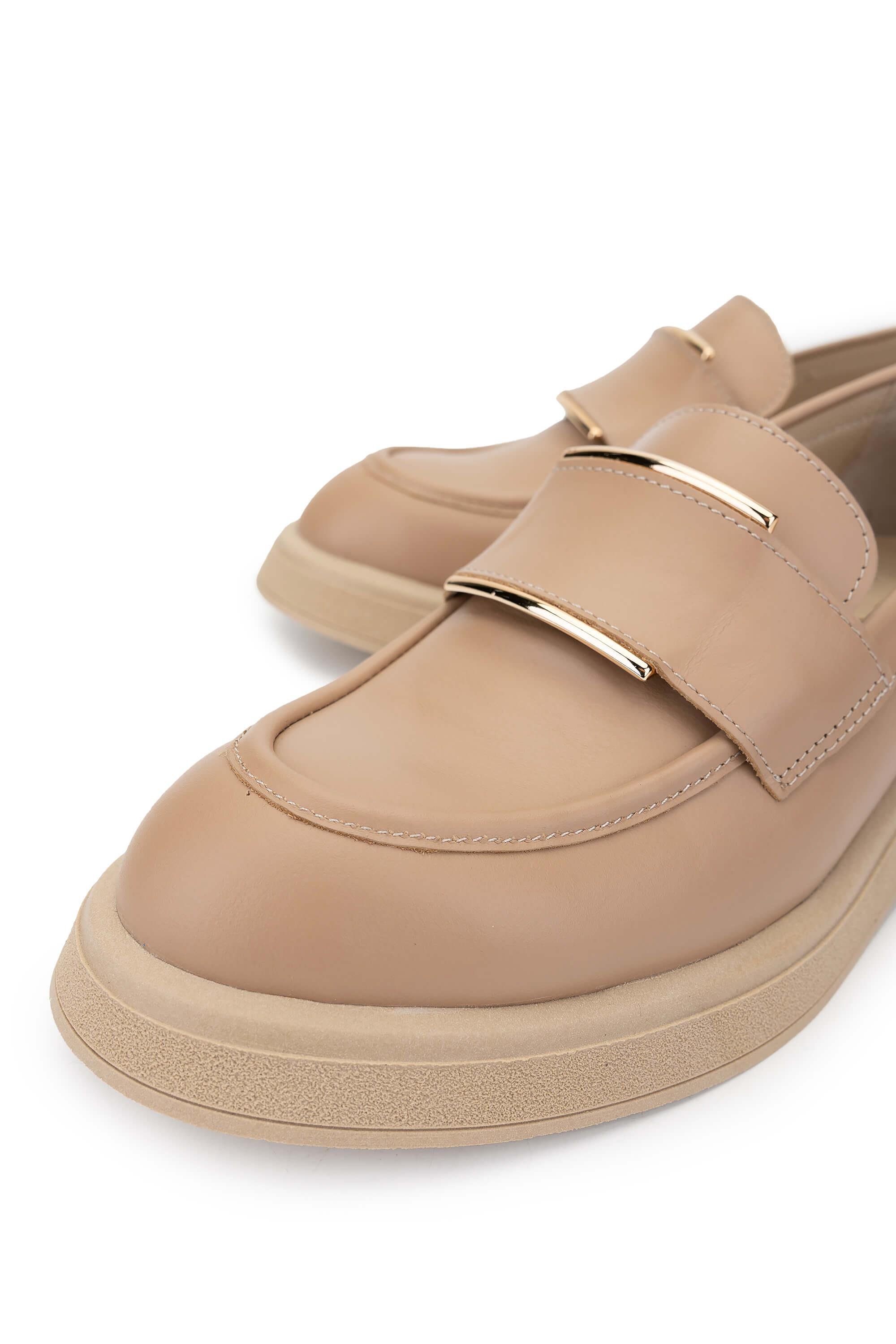 Tamer Tanca Kadın Hakiki Deri Bej Loafer Ayakkabı