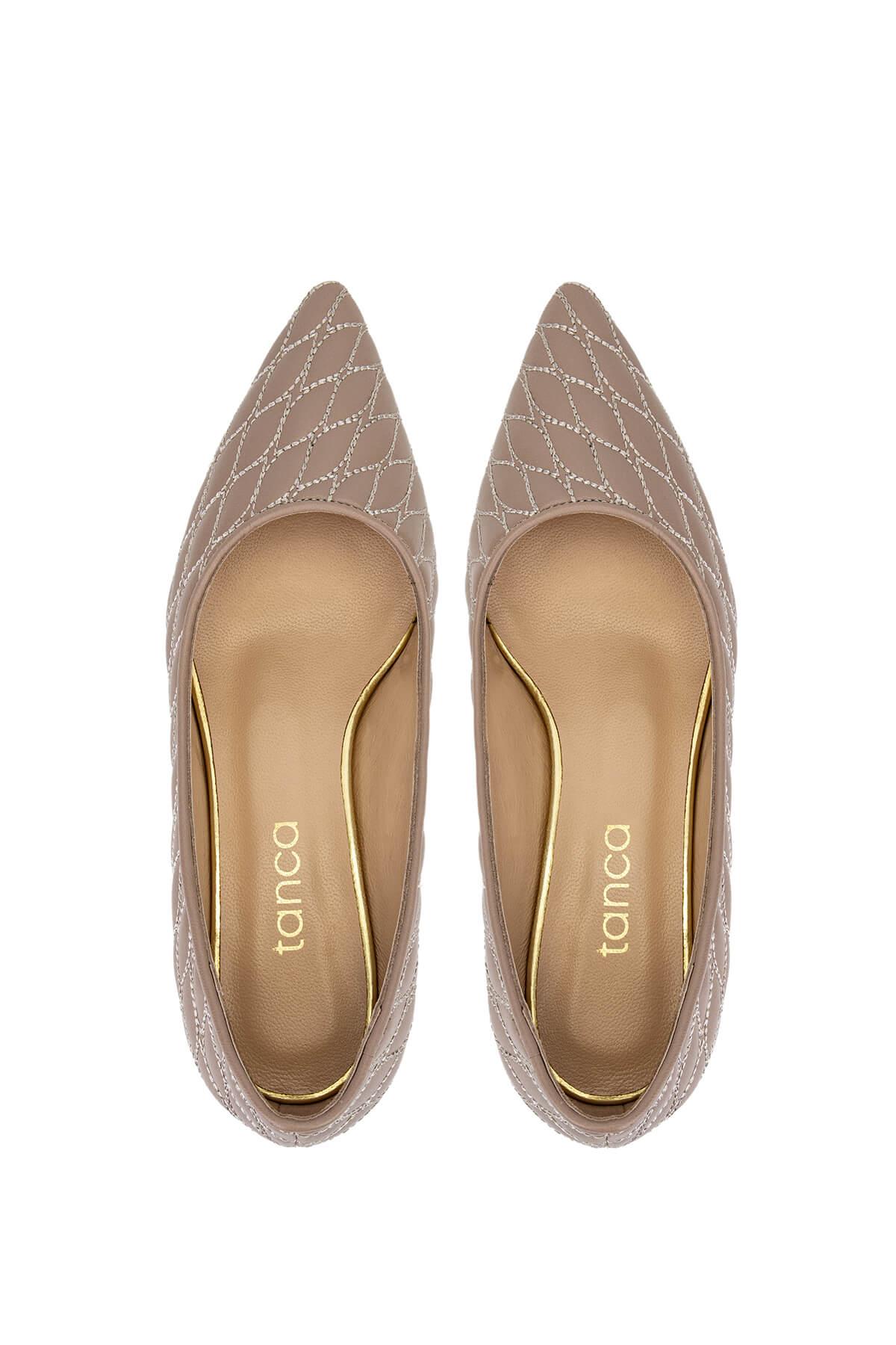 Tamer Tanca Kadın Hakiki Deri Bej Topuklu Ayakkabı