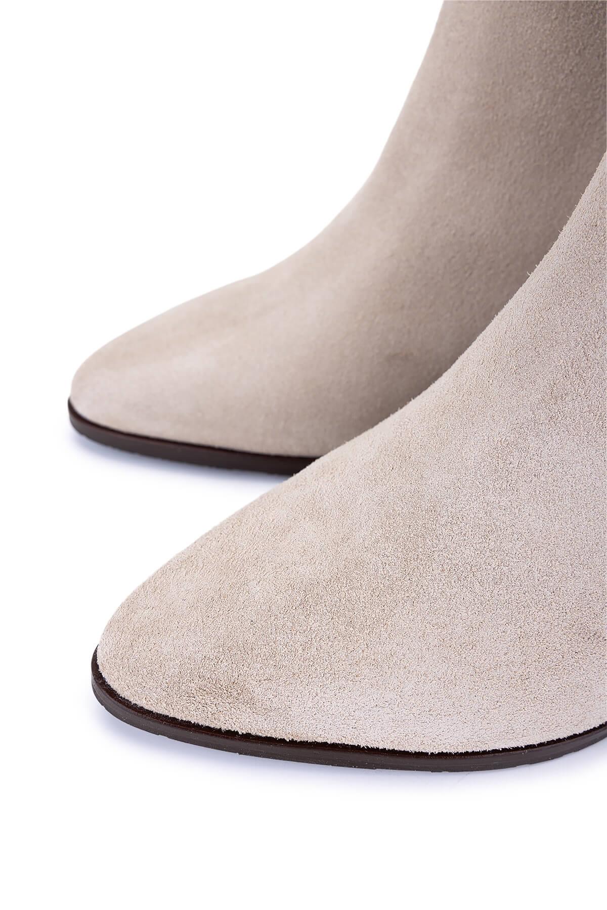 Tamer Tanca Kadın Hakiki Deri Bej Topuklu Çizme