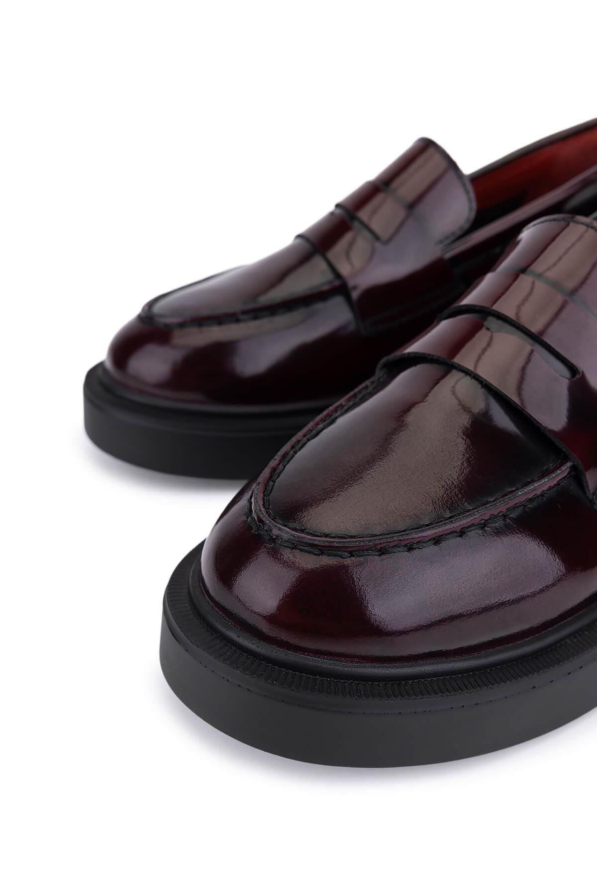 Tamer Tanca Kadın Hakiki Deri Bordo Loafer Ayakkabı