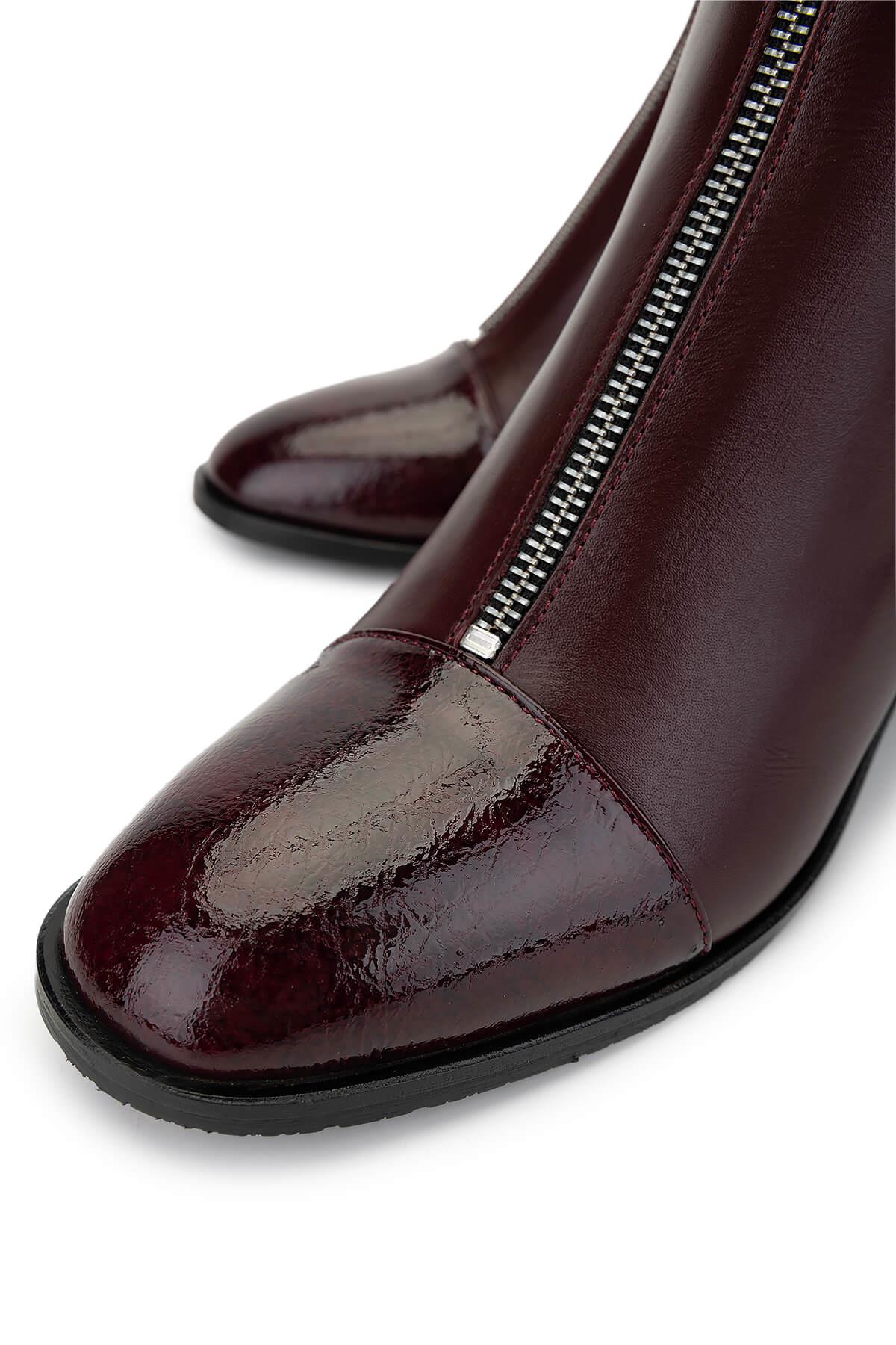 Tamer Tanca Kadın Hakiki Deri Bordo Topuklu Bot