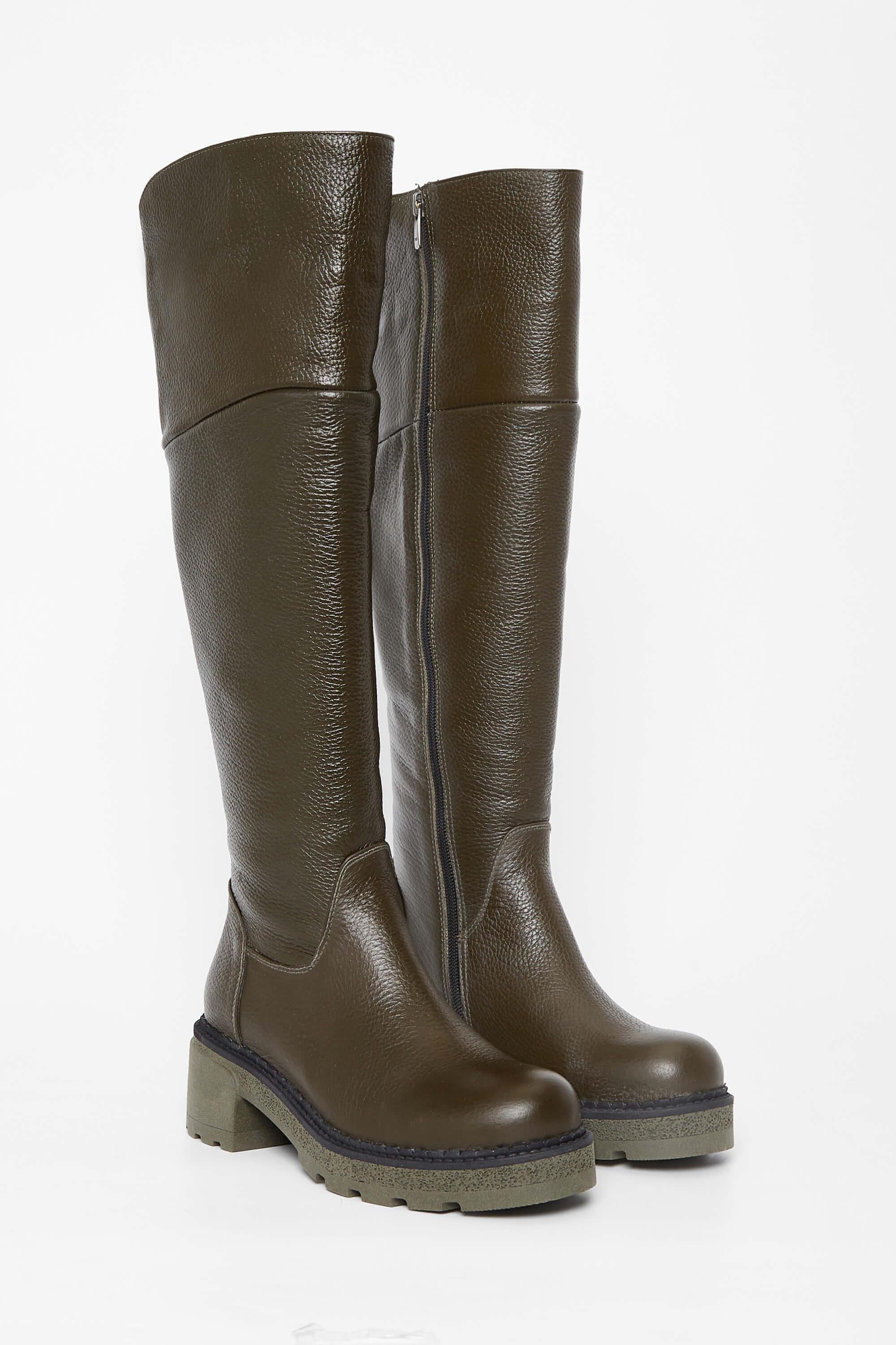 Tamer Tanca Kadın Hakiki Deri Haki Casual Çizme