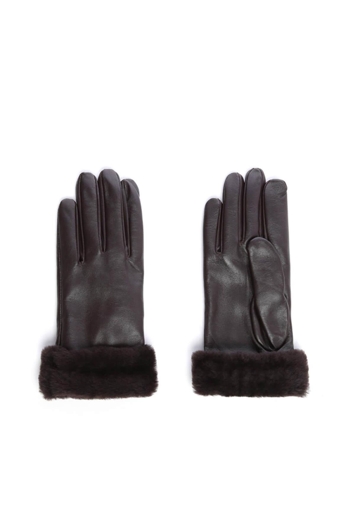 Tamer Tanca Kadın Hakiki Deri Kahverengi Eldiven ELDIVEN