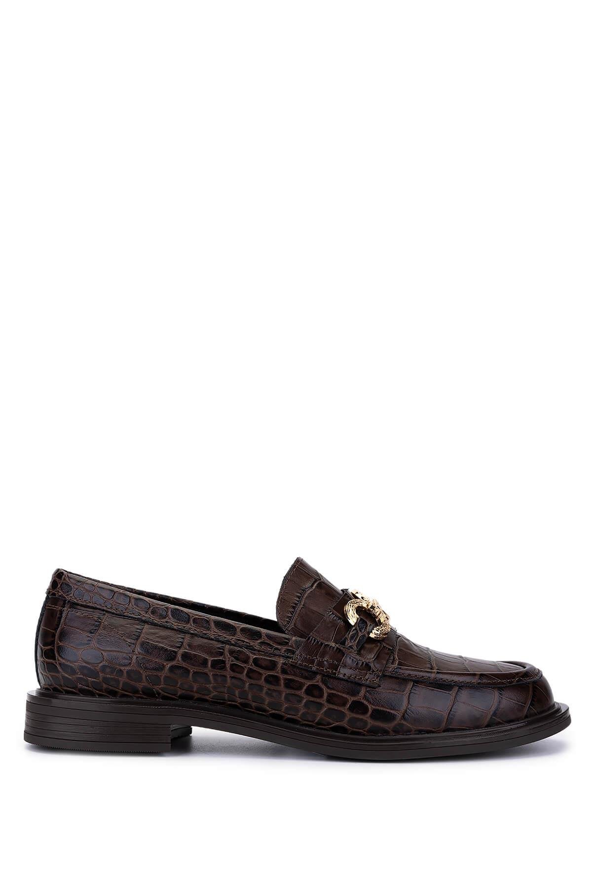 Tamer Tanca Kadın Hakiki Deri Kahverengi Kroko Loafer Ayakkabı