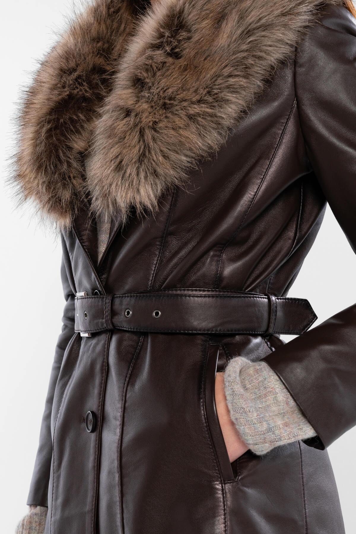 Tamer Tanca Kadın Hakiki Deri Kahverengi Deri Mont