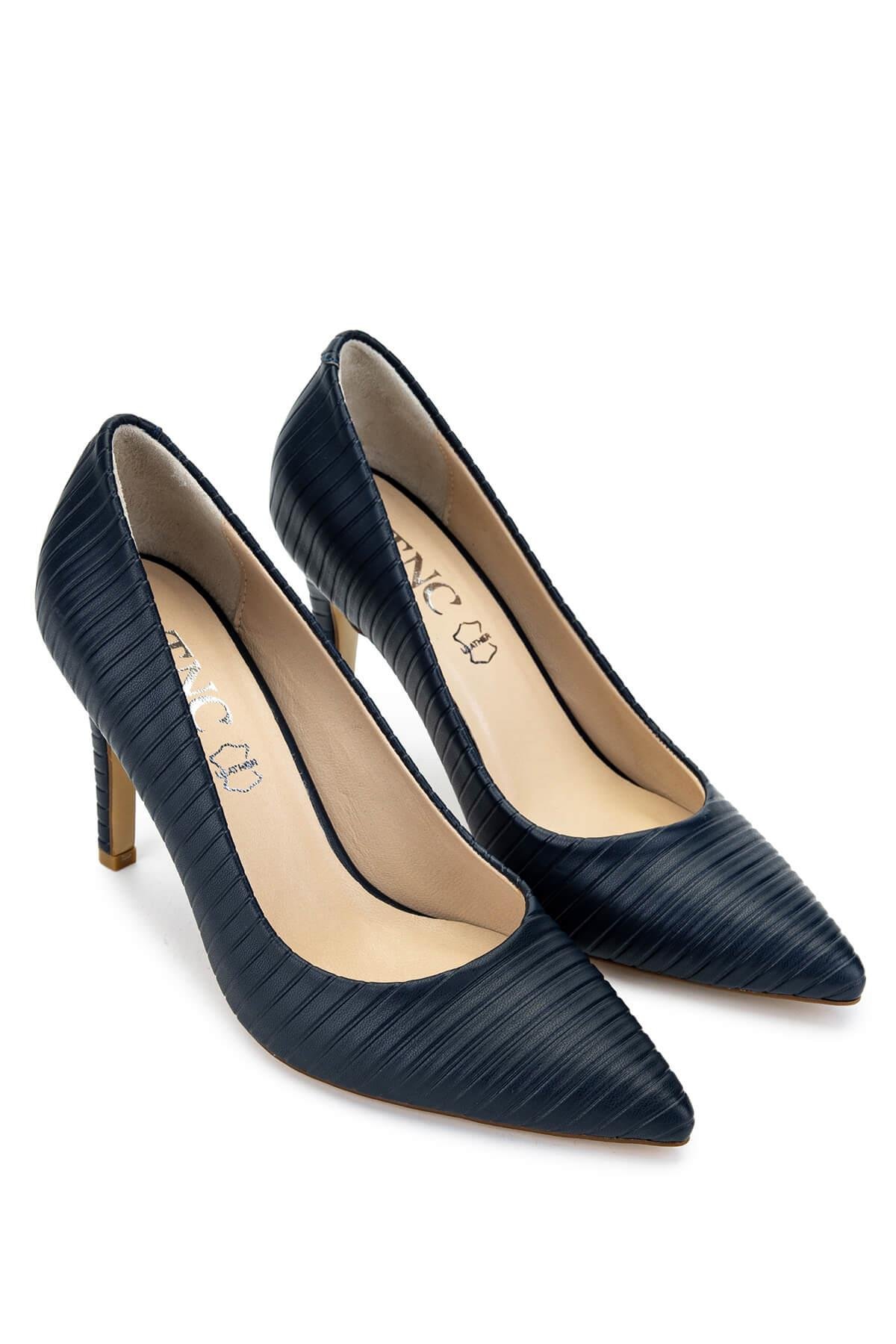 Tamer Tanca Kadın Hakiki Deri Lacivert Stiletto Ayakkabı