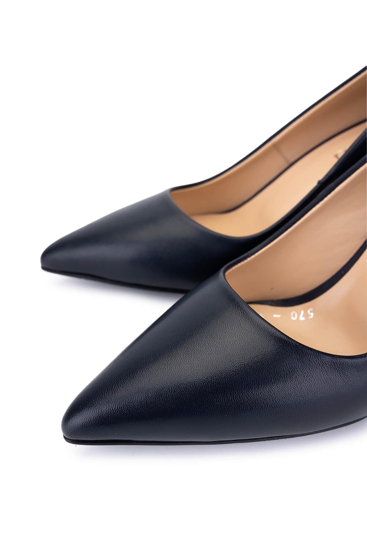 Tamer Tanca Kadın Hakiki Deri Lacivert Deri Topuklu Ayakkabı