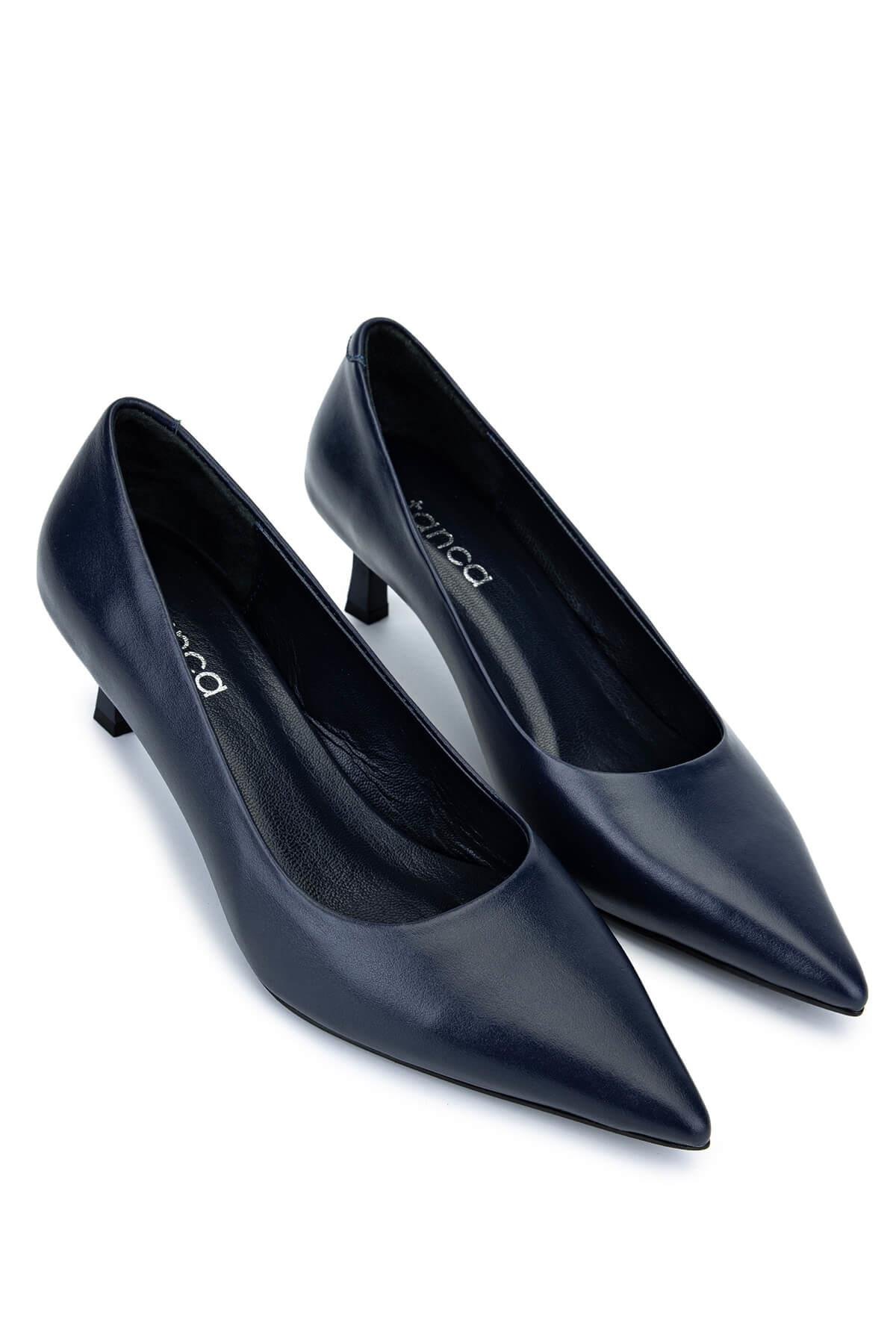Tamer Tanca Kadın Hakiki Deri Lacivert Topuklu Ayakkabı