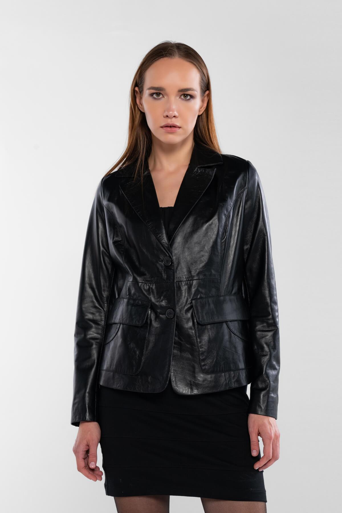 Tamer Tanca Kadın Hakiki Deri Siyah Deri Mont