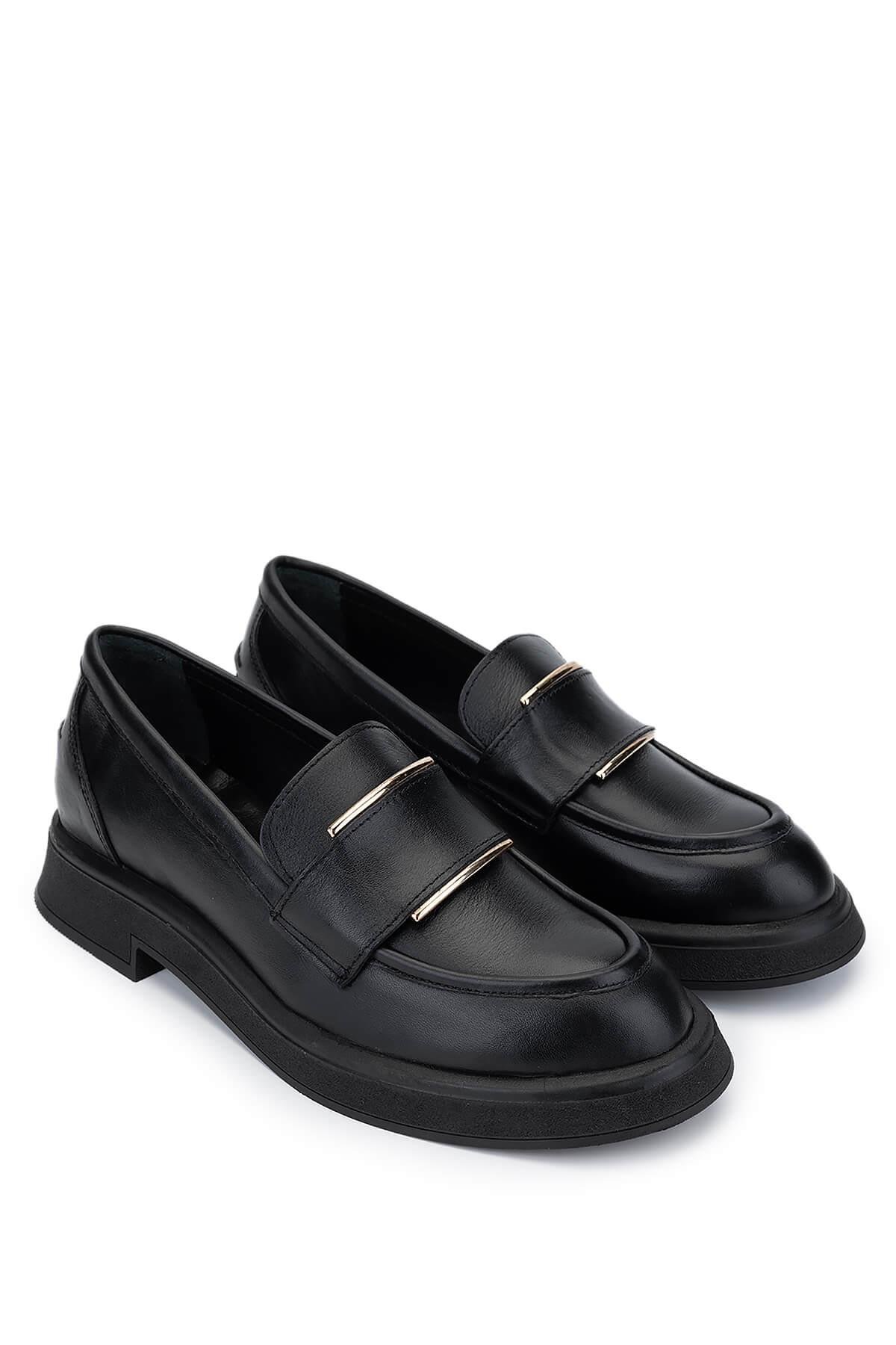 Tamer Tanca Kadın Hakiki Deri Siyah Deri Loafer Ayakkabı