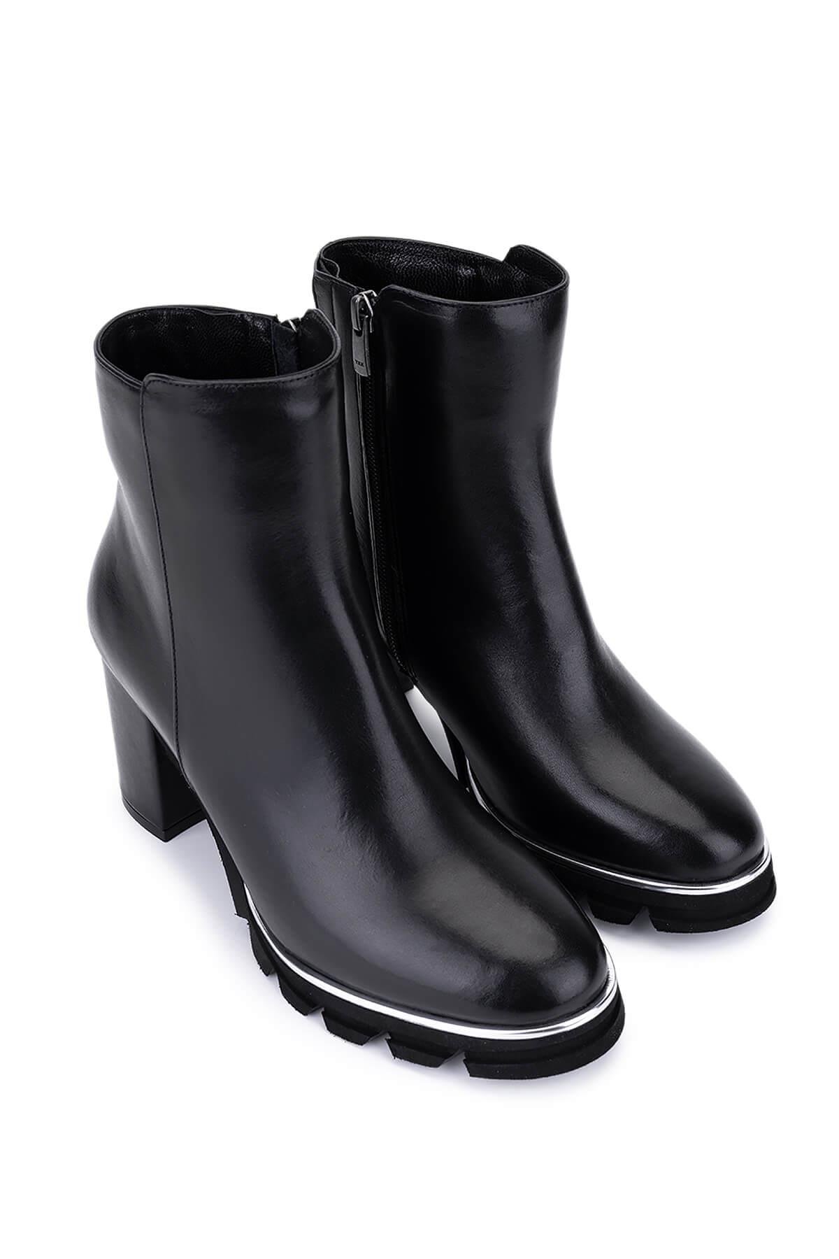 Tamer Tanca Kadın Hakiki Deri Siyah Deri Topuklu Bot