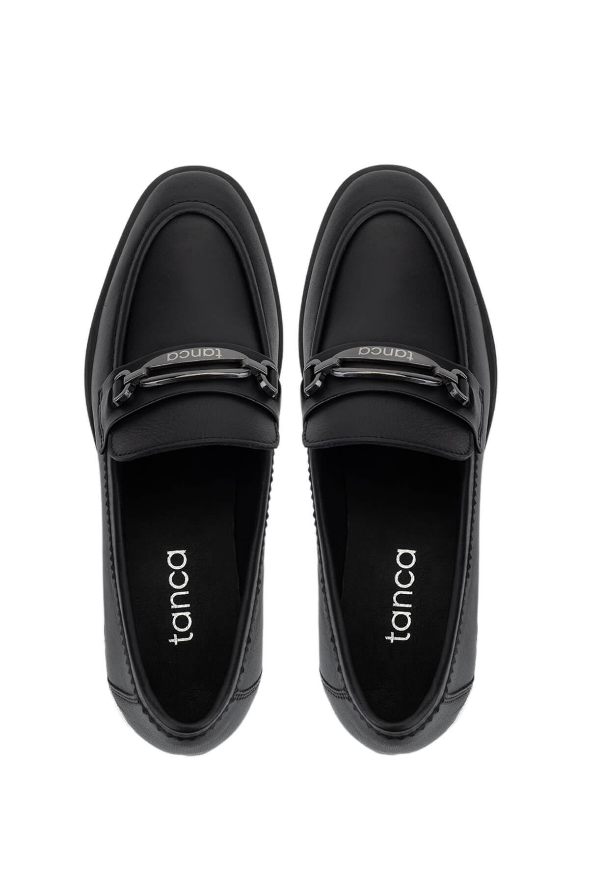 Tamer Tanca Kadın Hakiki Deri Siyah Deri Makosen Ayakkabı