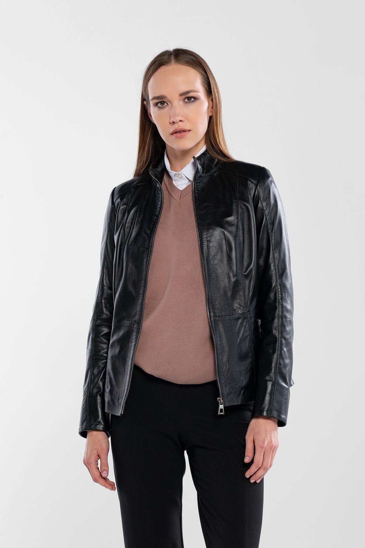 Tamer Tanca Kadın Hakiki Deri Siyah Deri Mont