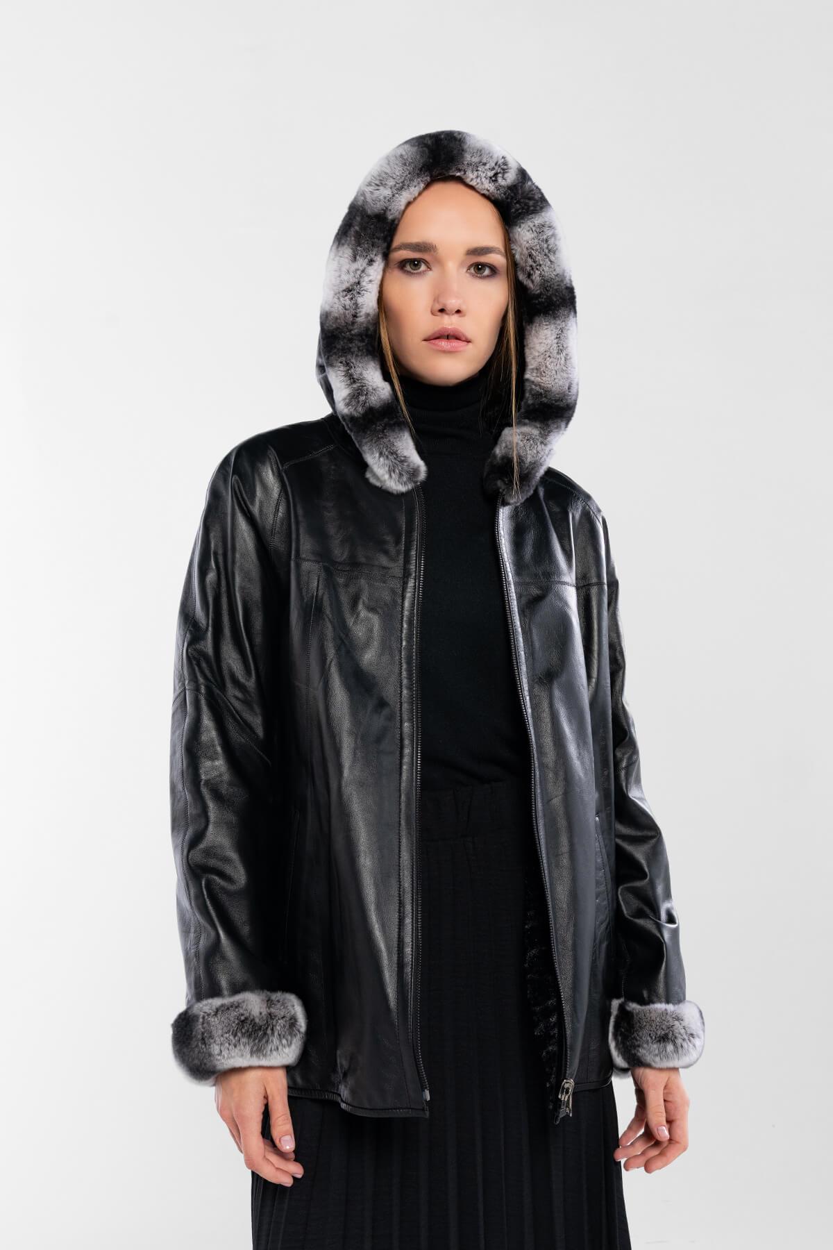 Tamer Tanca Kadın Hakiki Deri Siyah Deri Mont