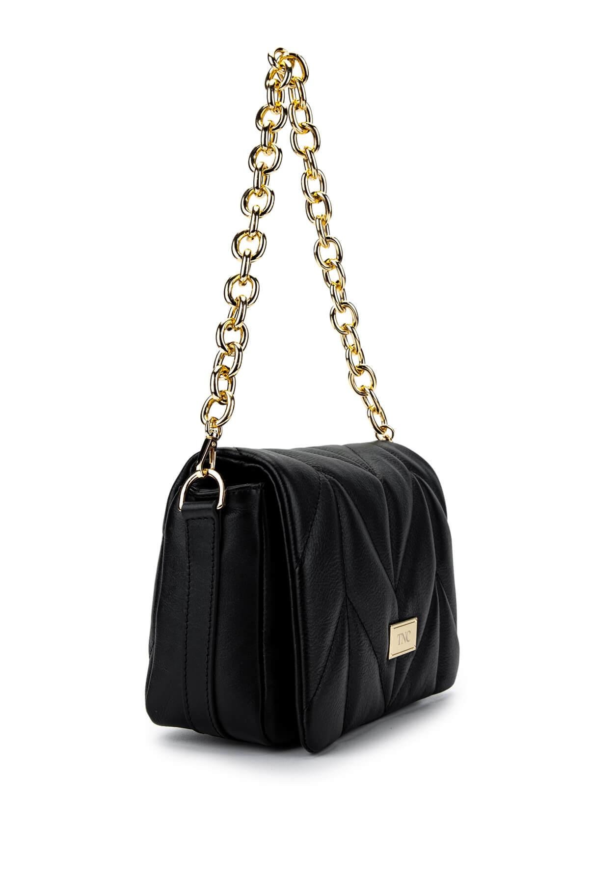 Tamer Tanca Kadın Hakiki Deri Siyah Deri Omuz Çanta