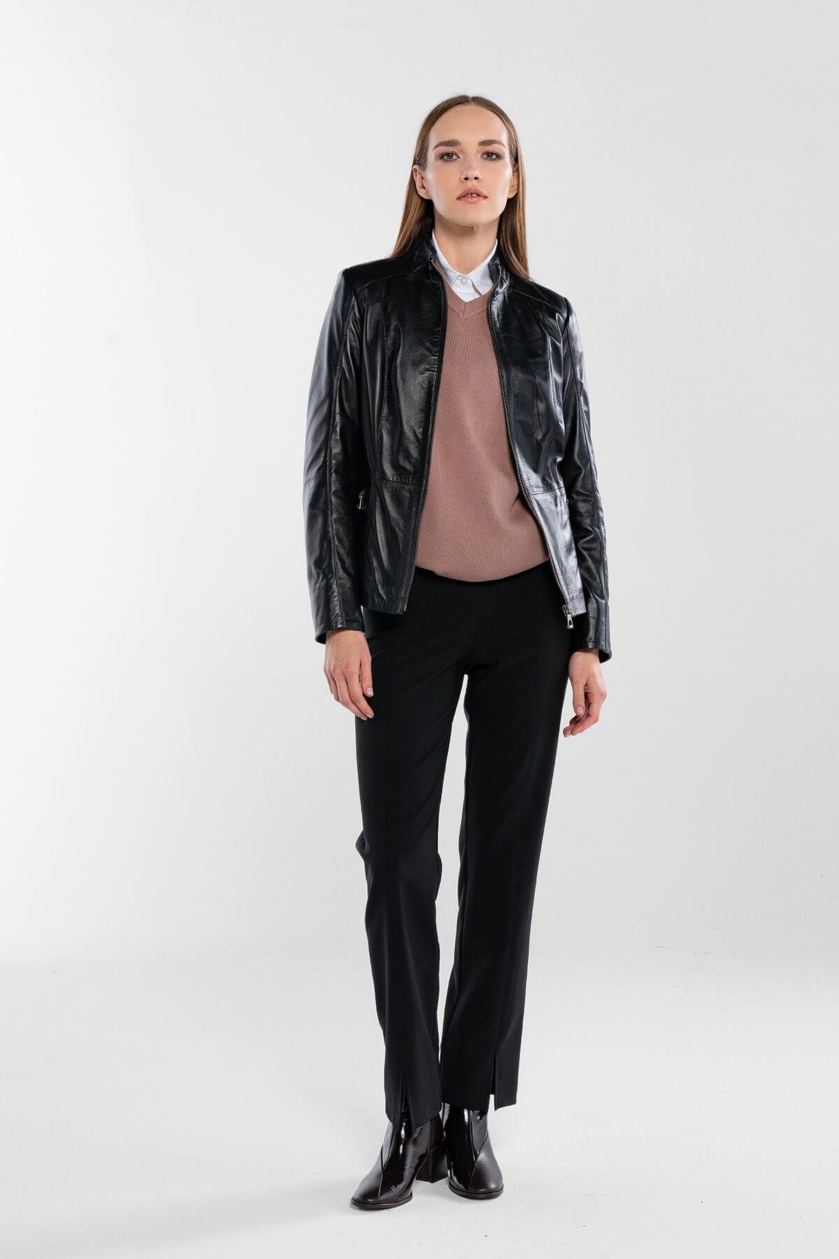 Tamer Tanca Kadın Hakiki Deri Siyah Deri Mont