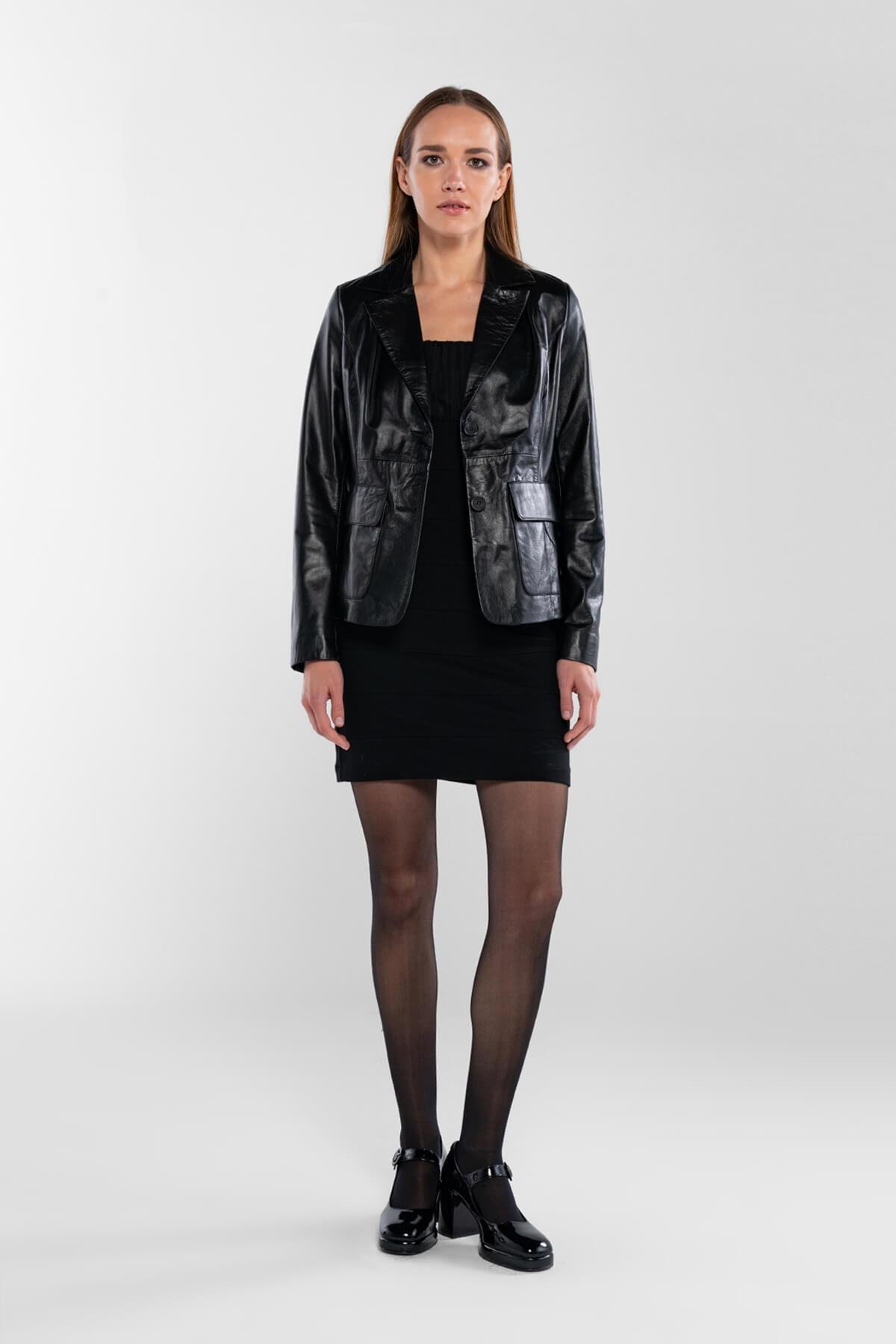 Tamer Tanca Kadın Hakiki Deri Siyah Deri Mont