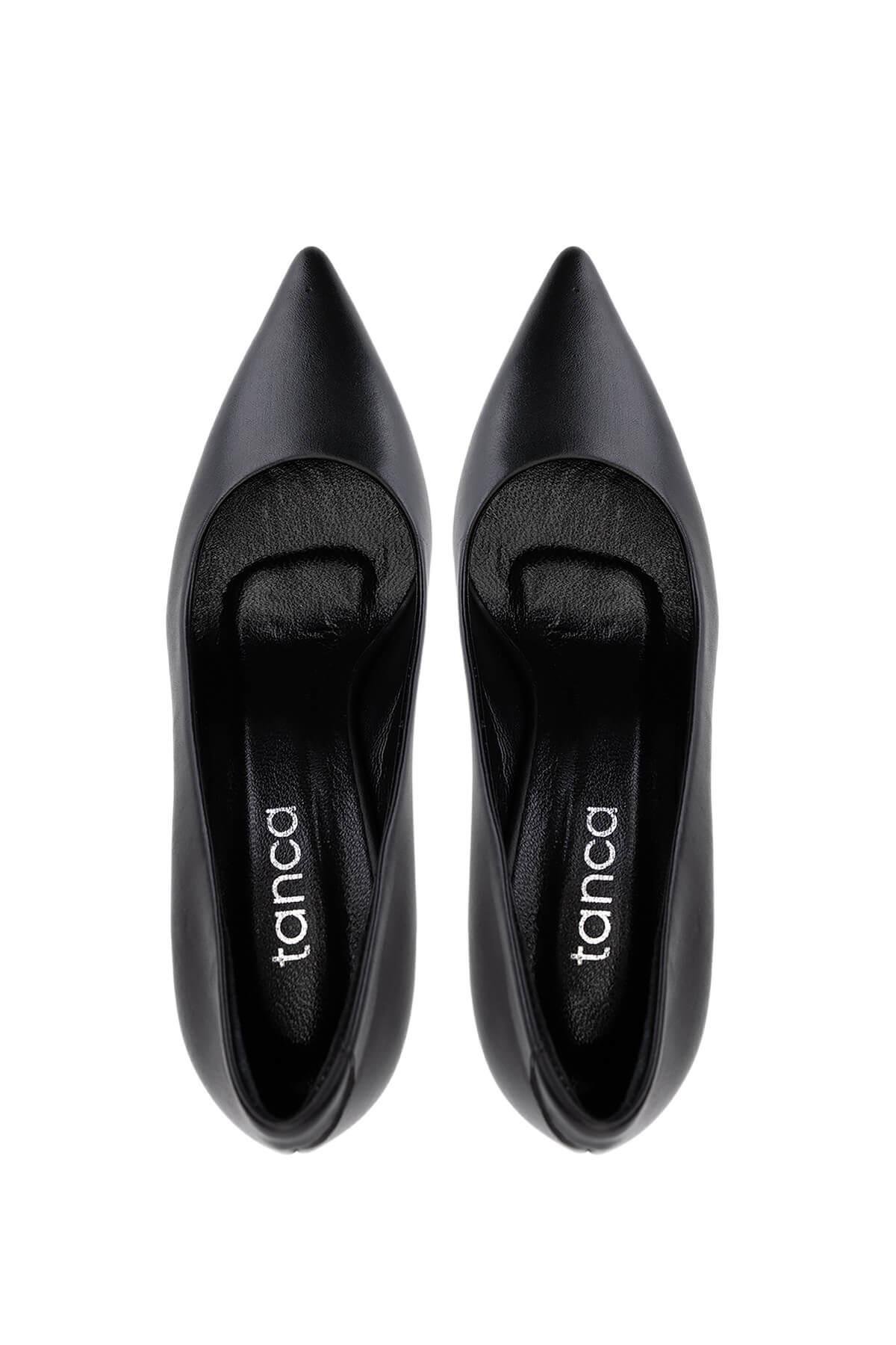 Tamer Tanca Kadın Hakiki Deri Siyah Deri Topuklu Ayakkabı